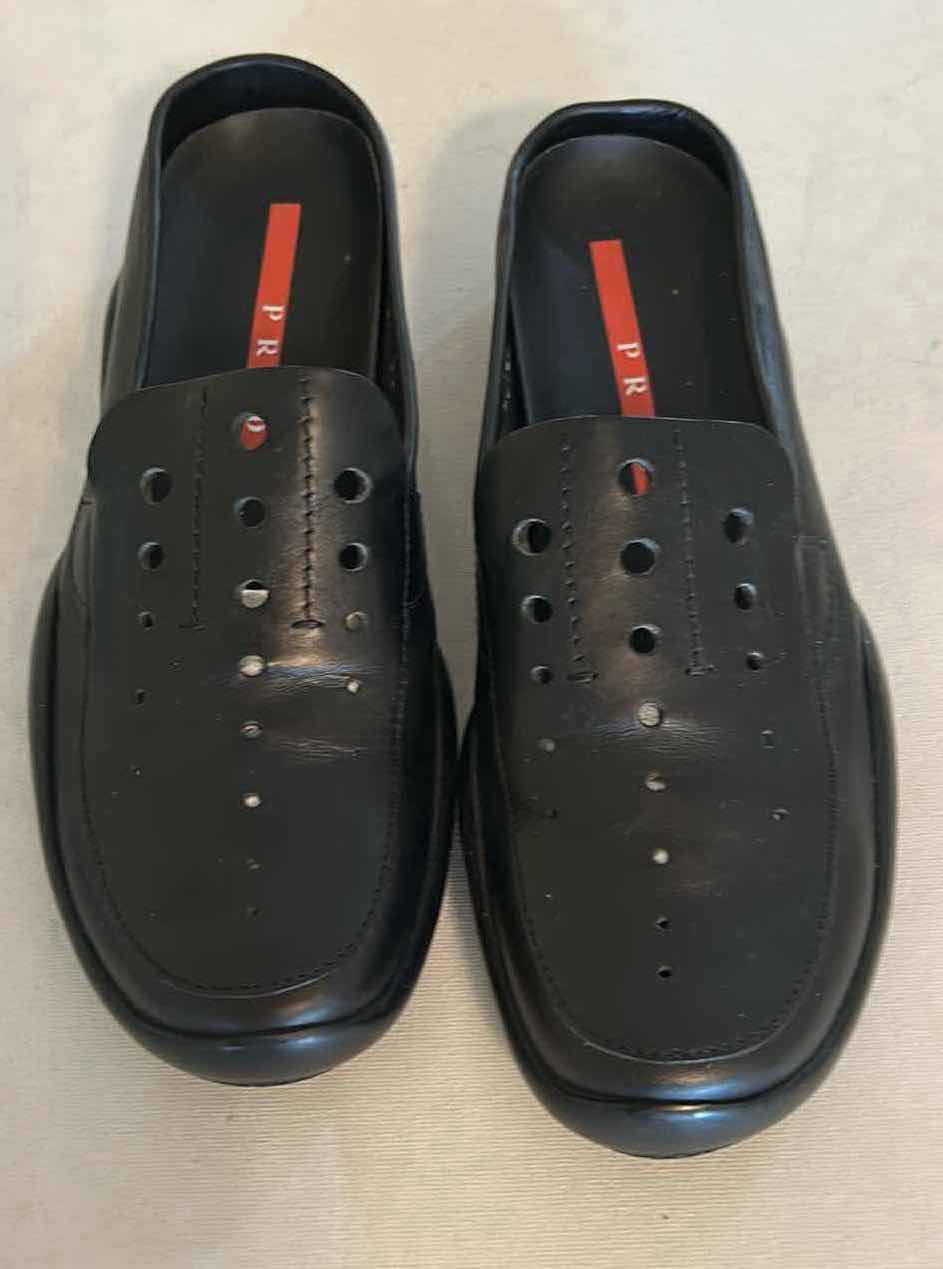Photo 1 of PRADA SPORT BLACK LEATHER PERFORATED MULES/SLIP ON LOAFERS SIZE 7