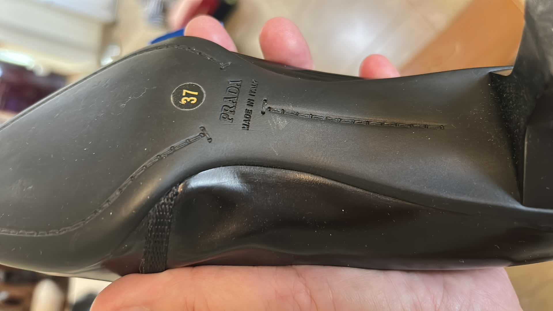 Photo 1 of PRADA BLACK LEATHER SQUARE TOE PUMPS, SIZE 7