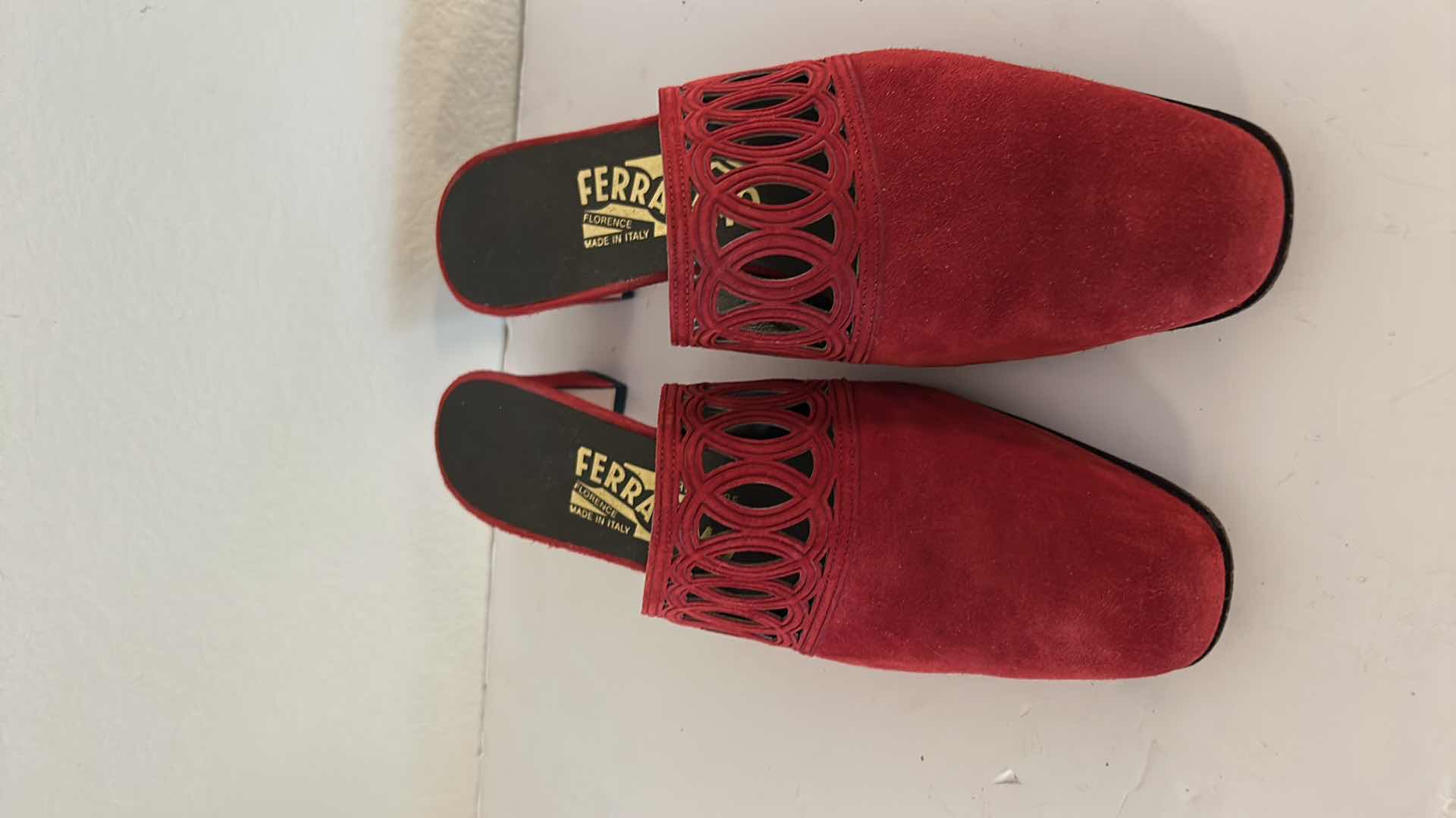 Photo 1 of RED SUEDE SALVATORE FERRAGAMO SLIDE MULE HEELS SIZE 7