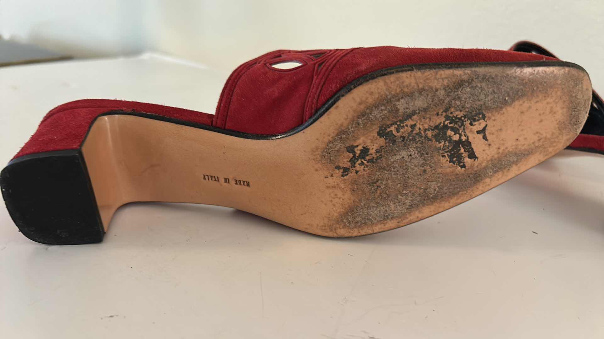 Photo 1 of RED SUEDE SALVATORE FERRAGAMO SLIDE MULE HEELS SIZE 7