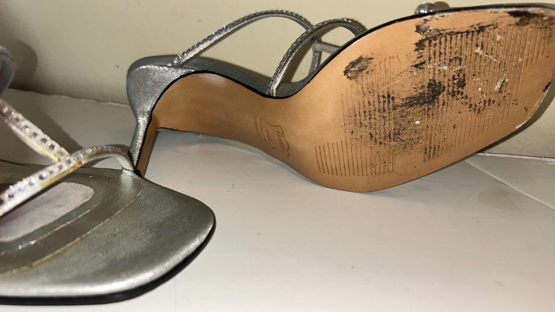 Photo 1 of STUART WEITZMAN SILVER SATIN RHINESTONE STRAP SLIDE SANDALS SIZE 7