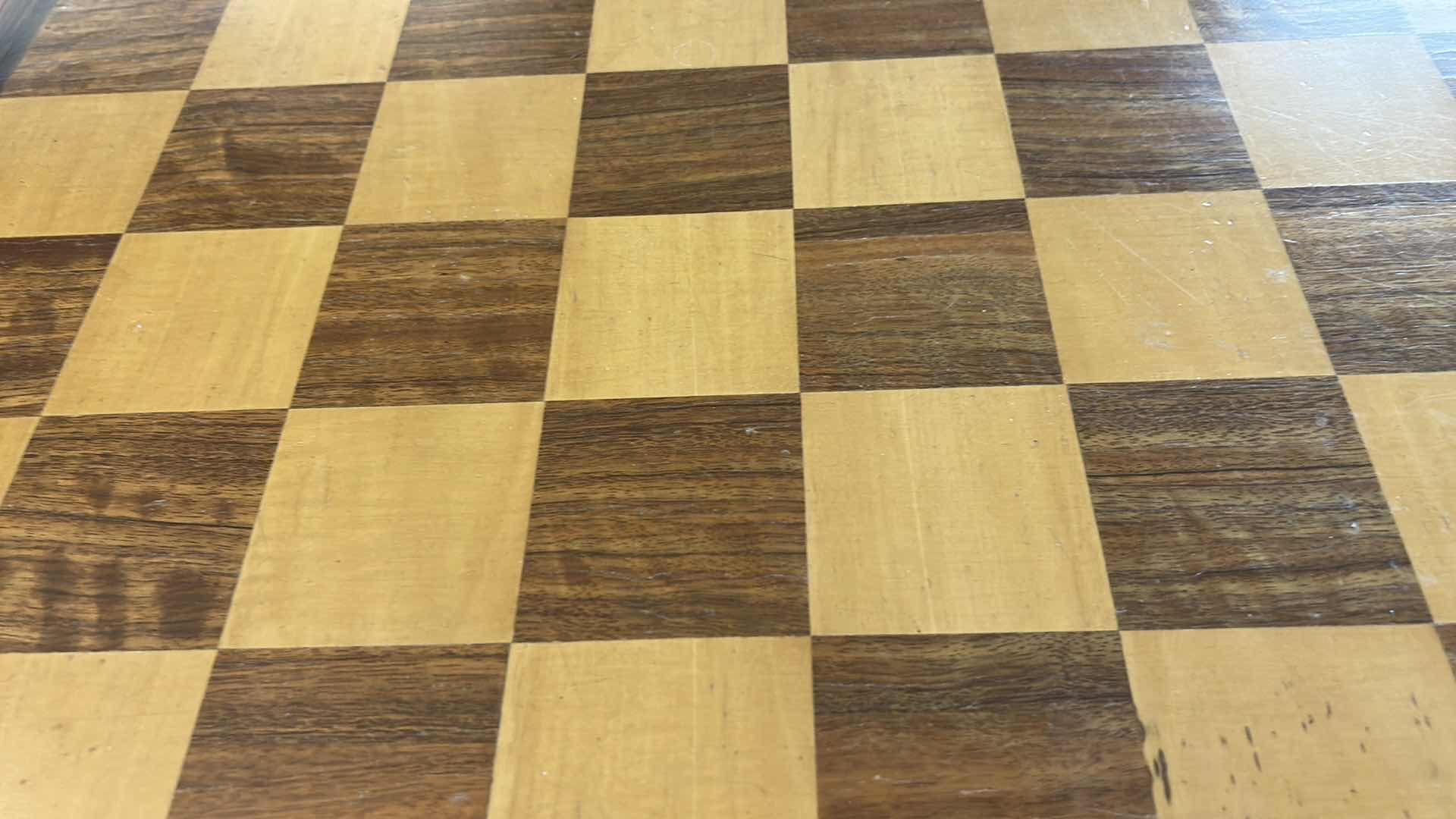 Photo 1 of MID-CENTURY MODERN ROSEWOOD CHEST TABLE WITH CHESS PIECES Mid-Century Modern rosewood chess table featuring an. 32“ x 32“ x 27 1/2“