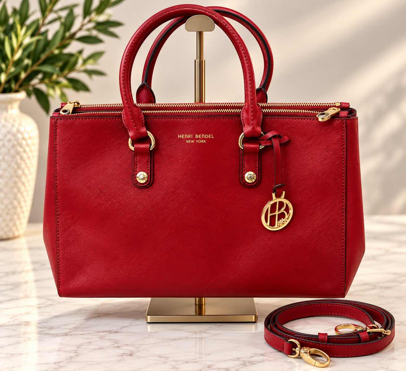 Photo 1 of HENRI BENDEL WEST 57th CARRYALL SATCHEL IN RED