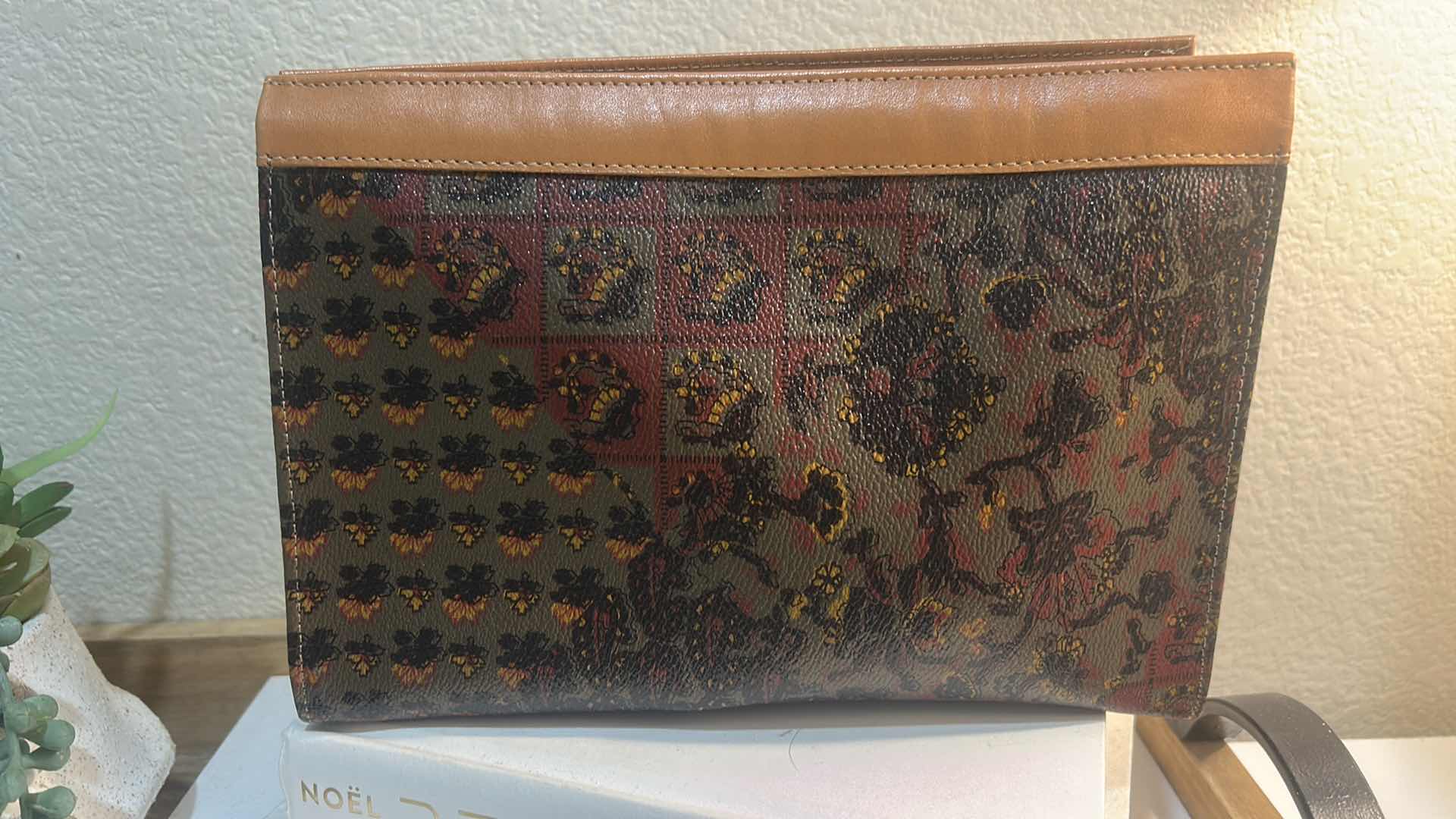 Photo 1 of ESCADA: VINTAGE MONOGRAM PATTERN CANVAS AND LEATHER TRIM ENVELOPE CLUTCH BAG