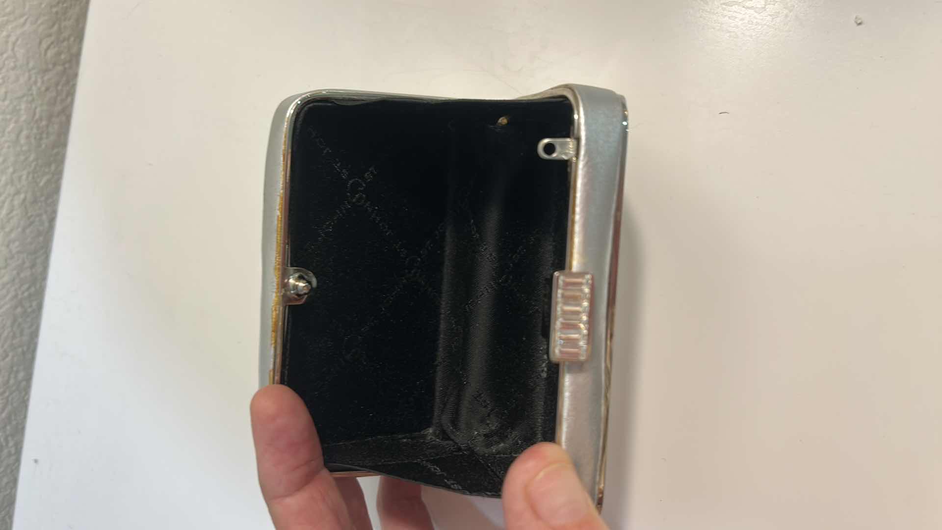 Photo 1 of SMALL ST JOHN SILVER METALLIC EVENING CLUTCH BAG
