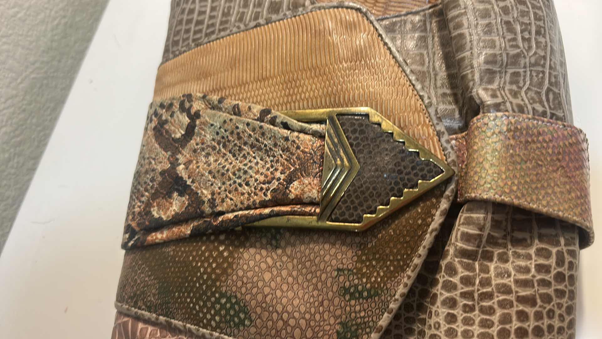Photo 1 of VINTAGE EMBROIDERED WOVEN TAN HANDBAG  & MULTI-TEXTURE PATCHWORK CLUTCH BAG