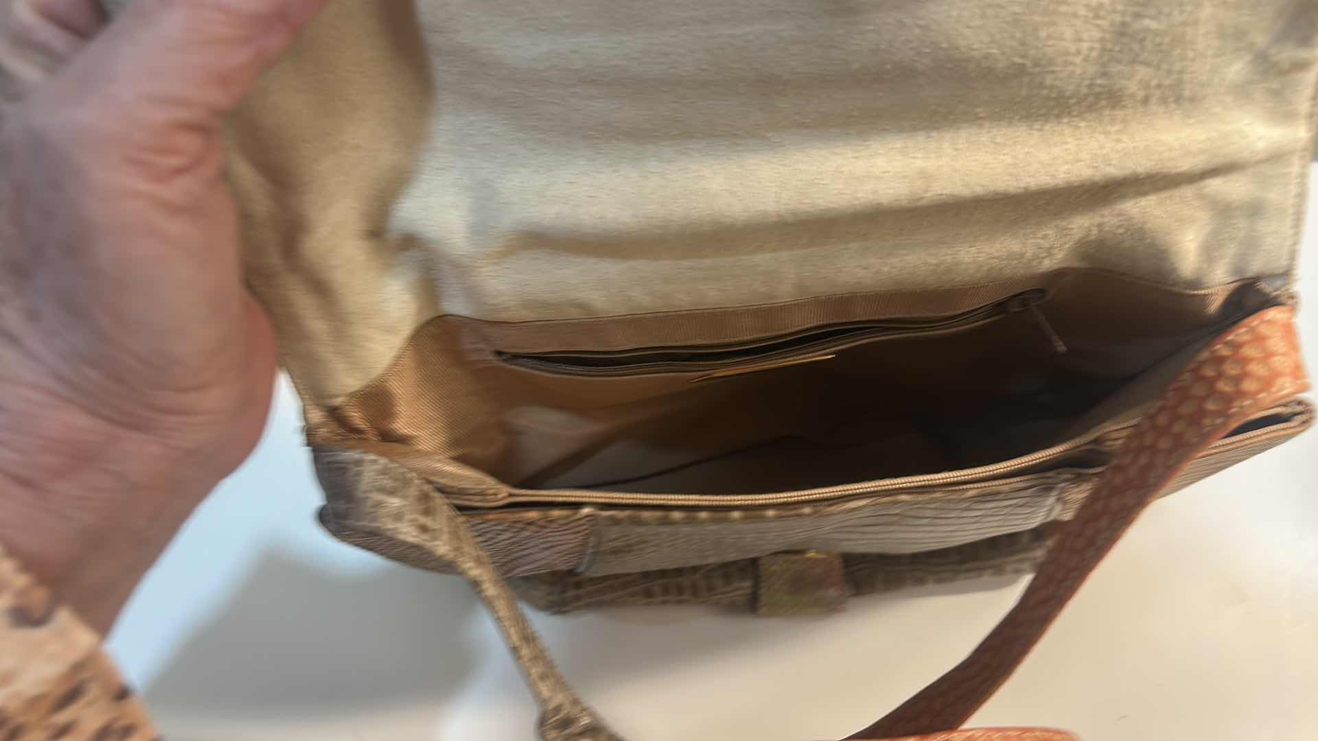 Photo 1 of VINTAGE EMBROIDERED WOVEN TAN HANDBAG  & MULTI-TEXTURE PATCHWORK CLUTCH BAG