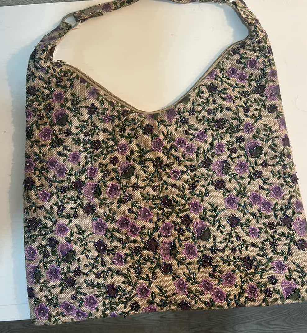 Photo 1 of PURPLE AND GREEN FLORAL BEADED HOBO SHOULDER BAG