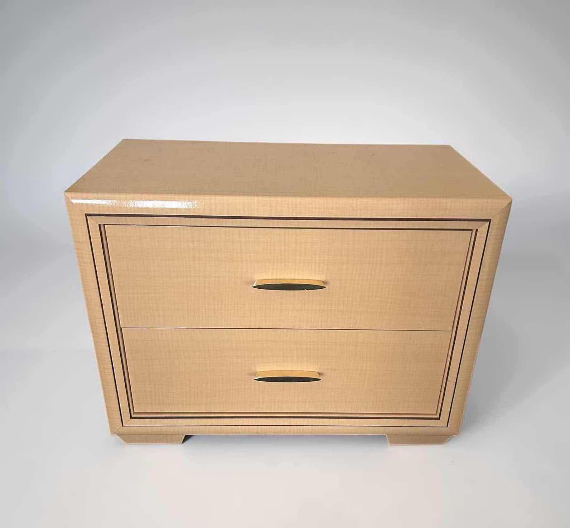 View 1 of CONTEMPORARY LIGHT WOOD VENEER 2 DRAWER NIGHTSTAND W SLEEK GLOSSY FINISH 32" X 16" H 25"