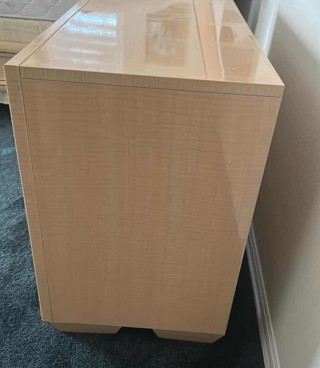 View 4 of CONTEMPORARY LIGHT WOOD VENEER 2 DRAWER NIGHTSTAND W SLEEK GLOSSY FINISH 32" X 16" H 25"