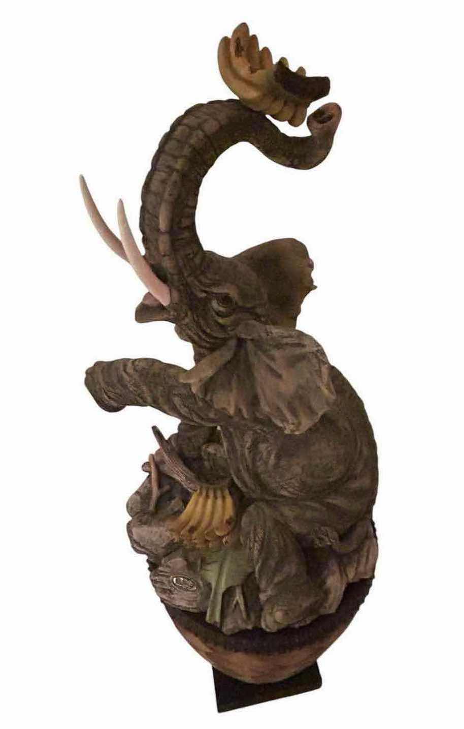 Photo 1 of RESIN EBROS SAFARI JUNGLE ELEPHANT STATUE ON RAISED PEDESTAL BASE H 48"