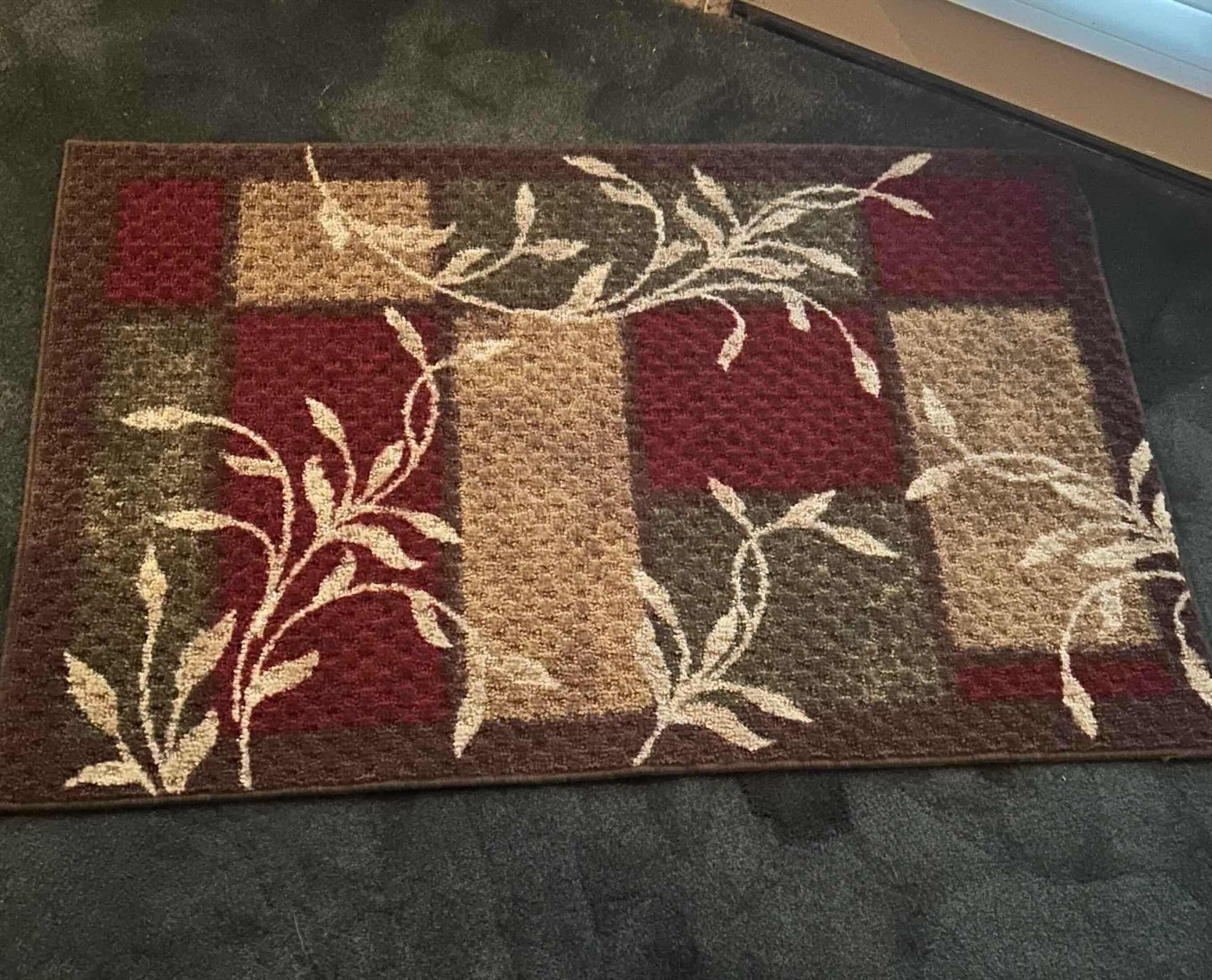 Photo 1 of PATCHWORK PRINT BURGUNDY GREEN RUG 47" X 30"