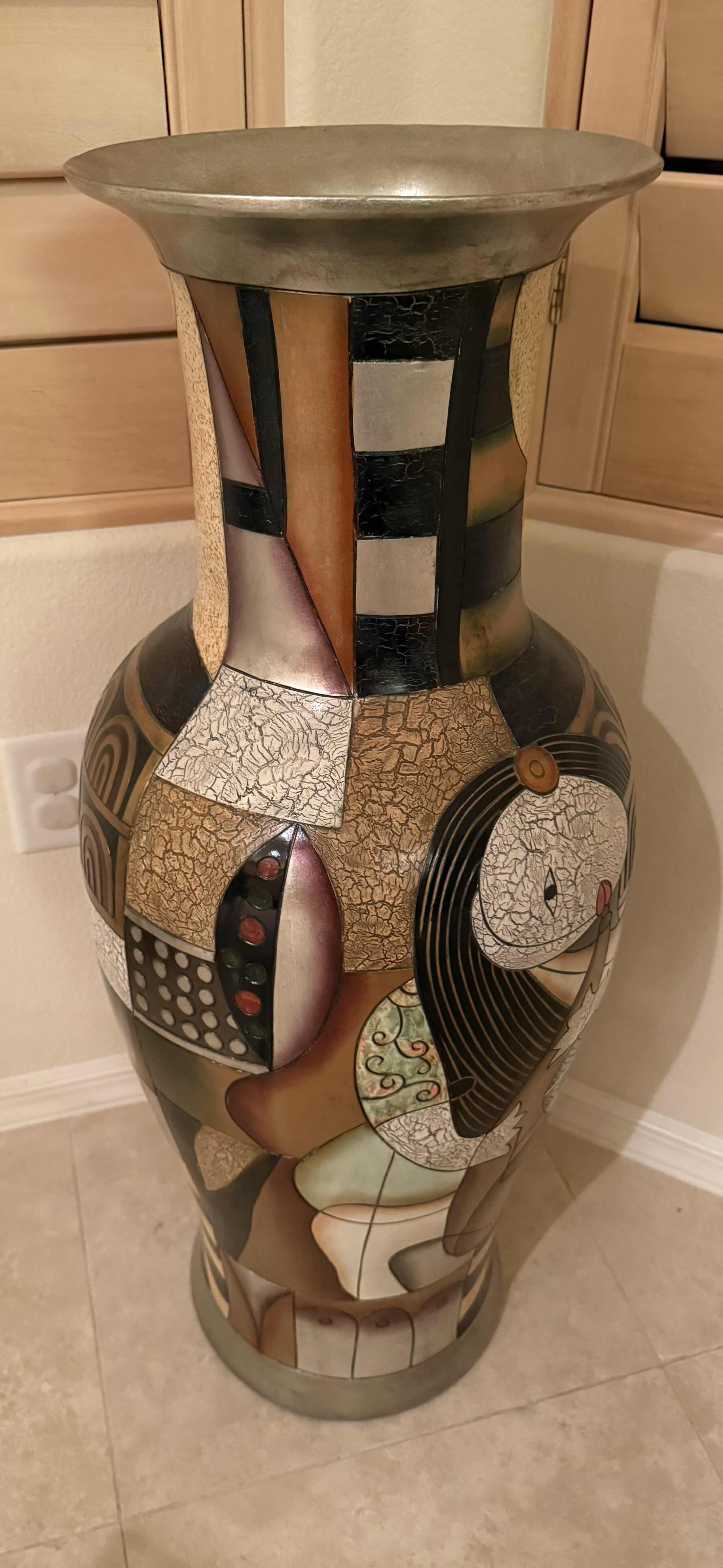 Photo 1 of HEAVY COPPER ABSTRACT VASE H36”