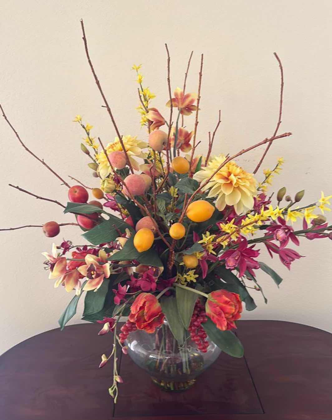 Photo 1 of FAUX FLORAL ARRANGEMENT IN GLASS VASE H35”