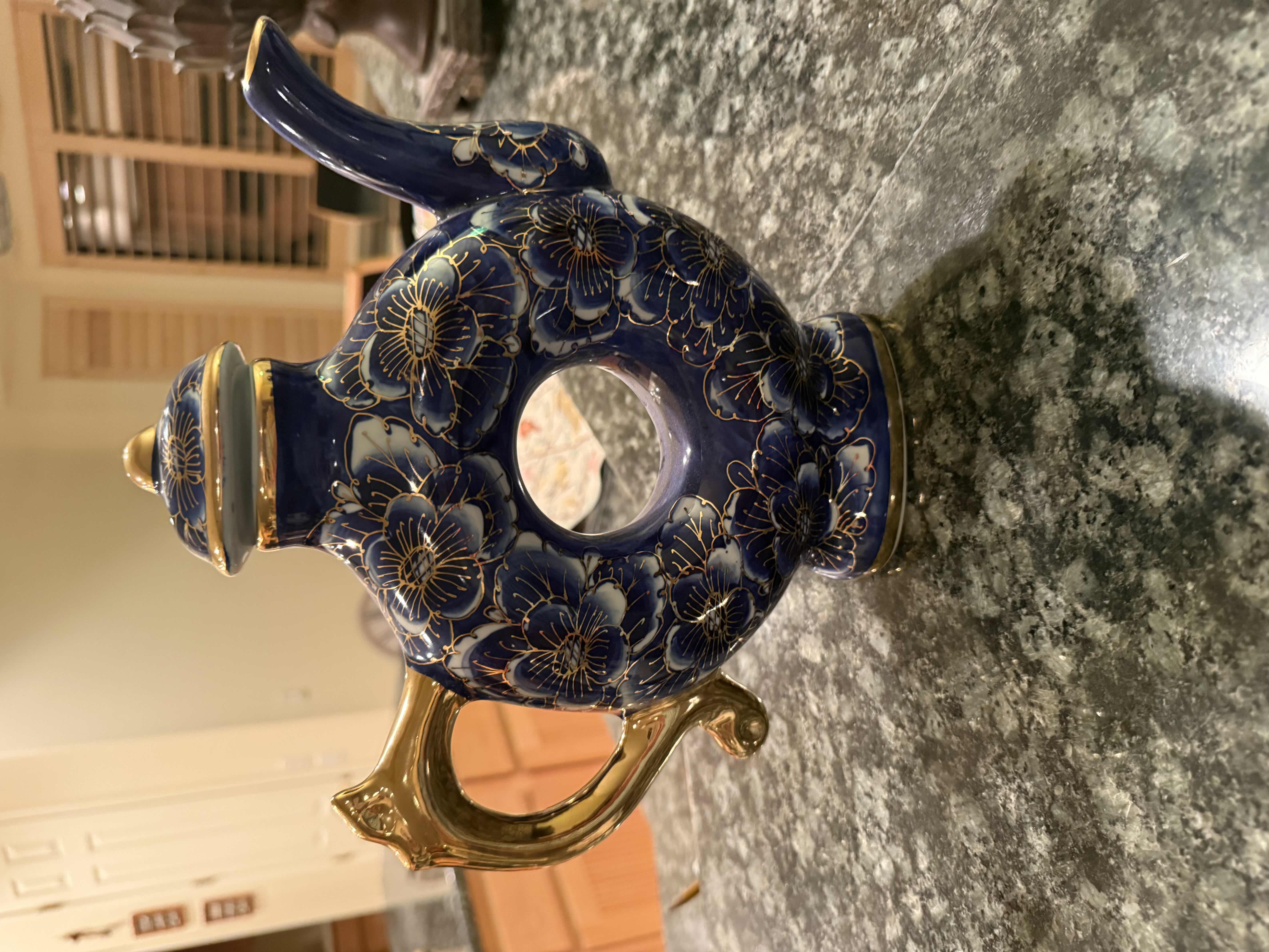 Photo 1 of BLUE & GOLD PORCELAIN TEA POT H10”