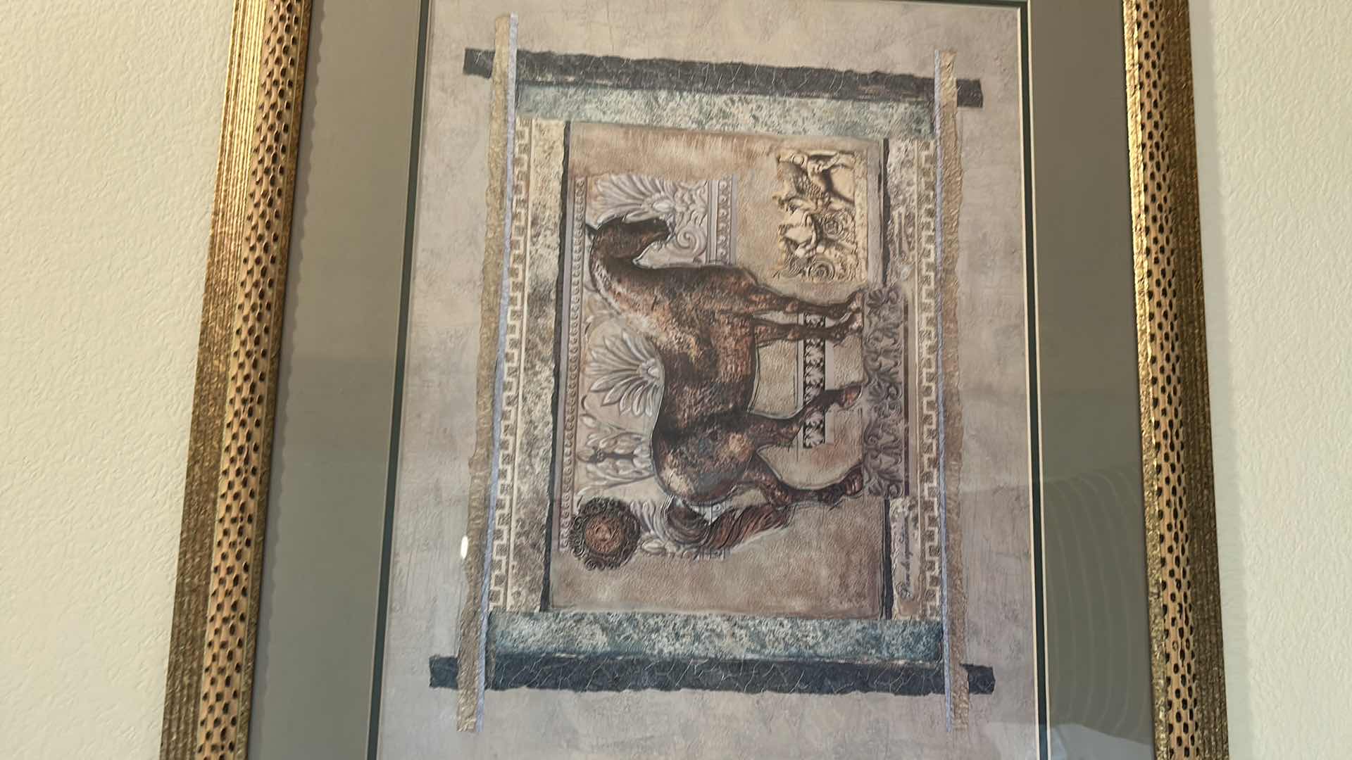 Photo 1 of CLASSICAL STYLE FRAMED HORSE WALL ART PRINT W ANTIQUED SCROLL DEDIGN 28" X 24"