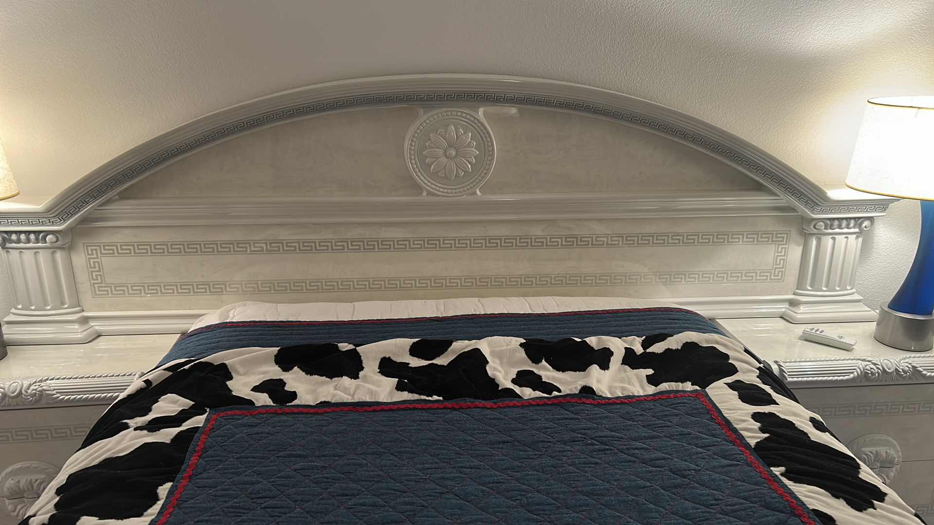 Photo 1 of AIDA WHITE/SILVER QUEEN VENEER BEDFRAME MATCHING NIGHTSTANDS QUILT INCLUDED TABLE LAMPS & MATTRESS SOLD SEPARATELY