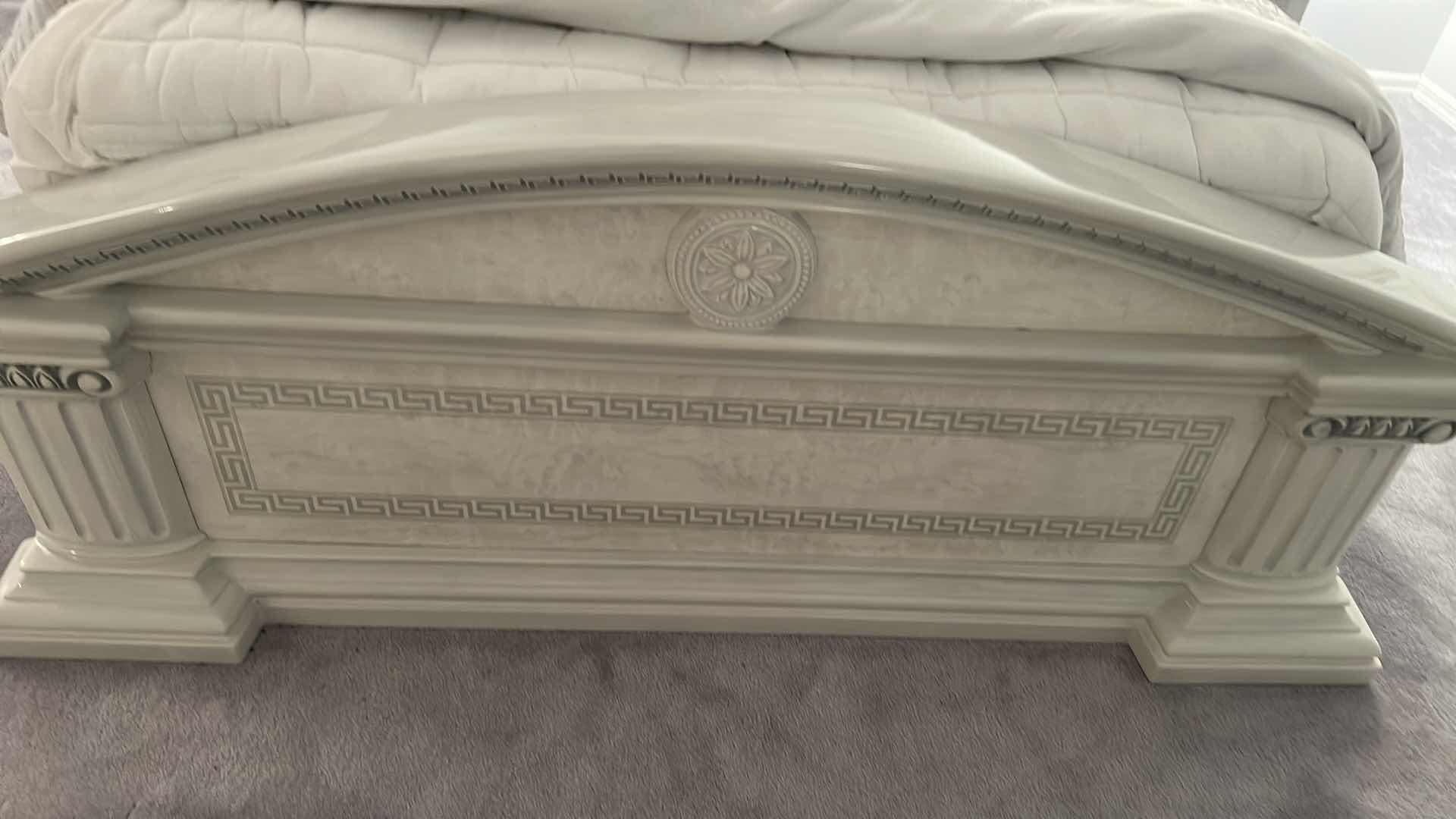 Photo 1 of AIDA WHITE/SILVER QUEEN VENEER BEDFRAME MATCHING NIGHTSTANDS QUILT INCLUDED TABLE LAMPS & MATTRESS SOLD SEPARATELY