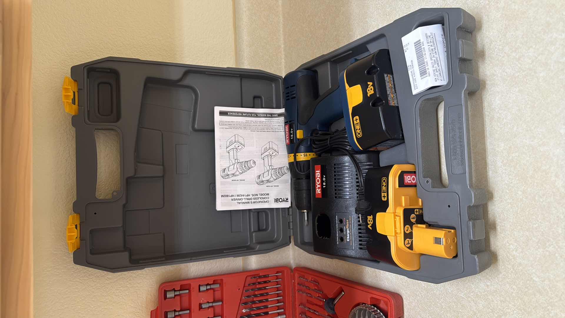 Photo 1 of RYOBI CORDLESS DRILL-DRIVER, TWO DRILL SETS