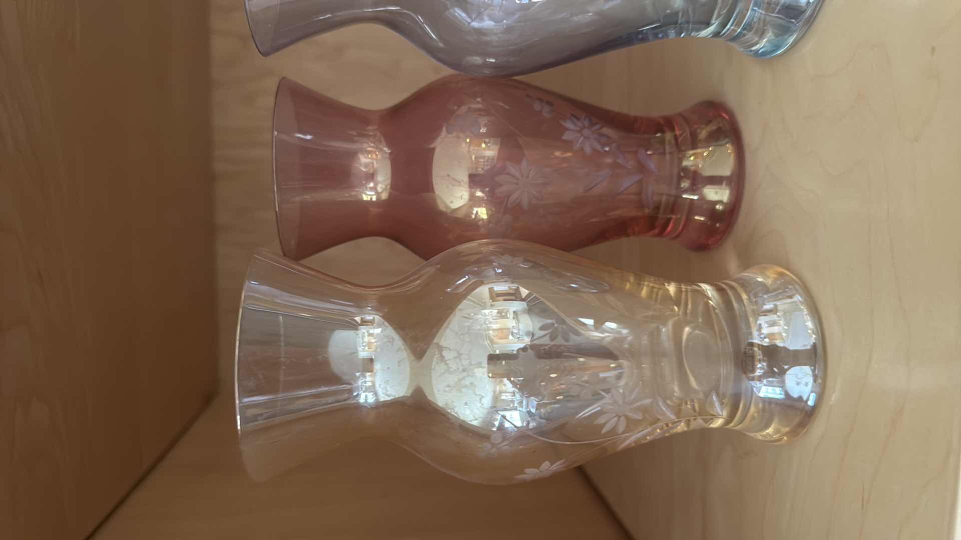 Photo 1 of 3-GLASS COLORFUL VASES H7”