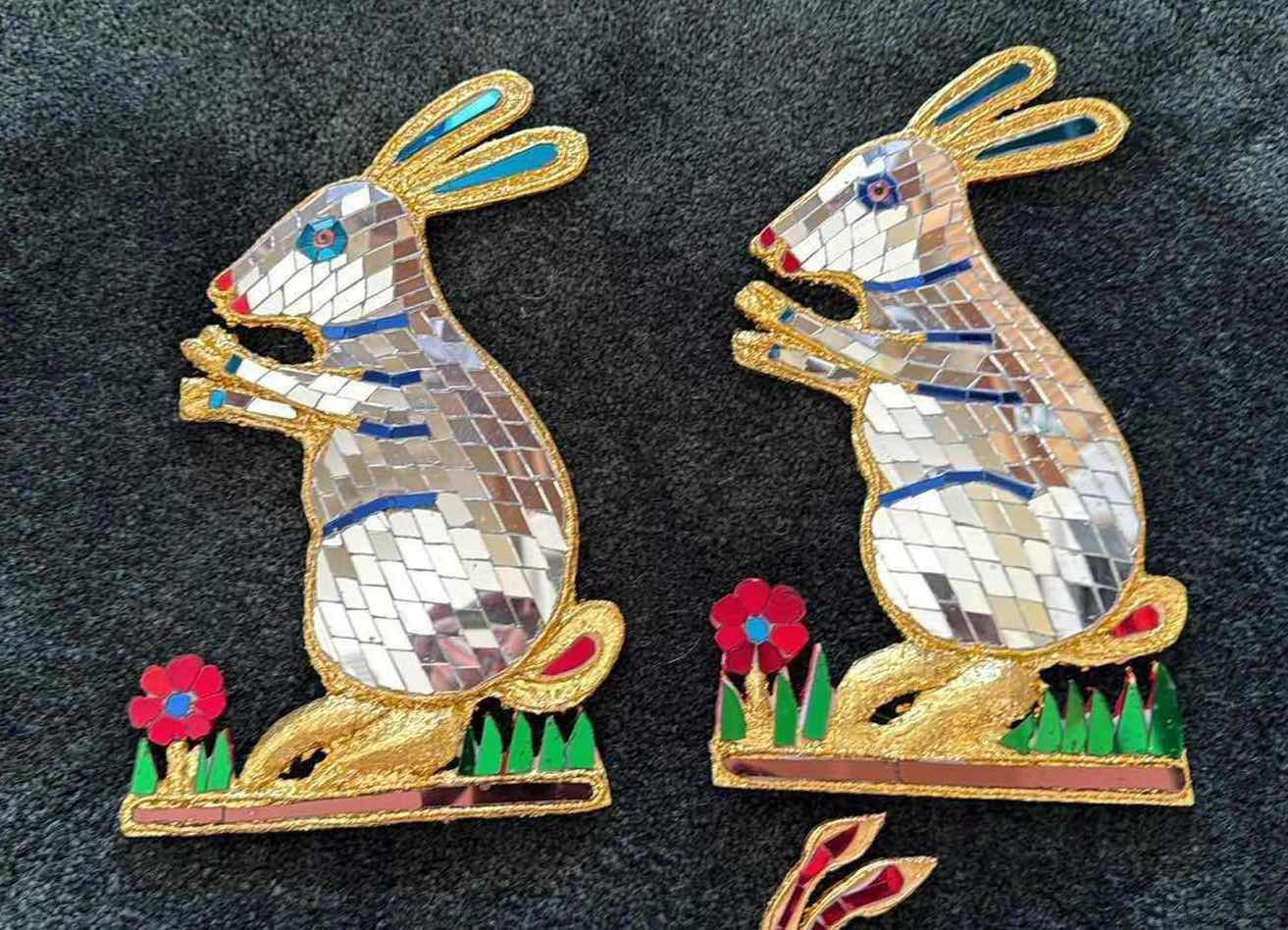 View 2 of 4-BIRDS &RABBITS ON WOOD W GLASS COLOR FINISH