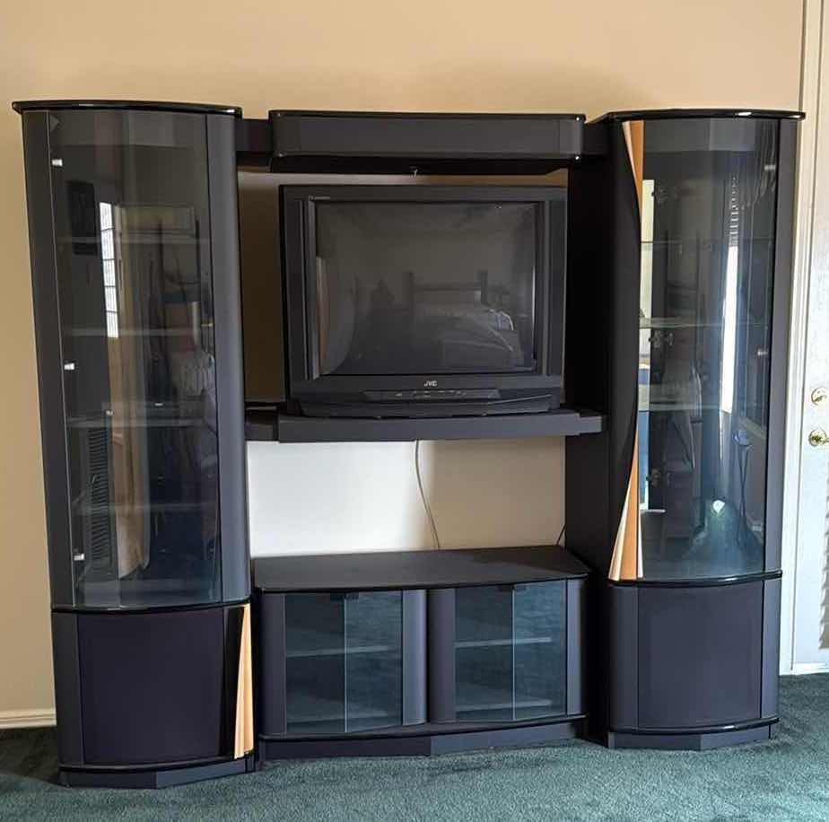 Photo 1 of BLACK ENTERTAINMENT CENTER W ALL ELECTRONICS (84”x21” H77”)