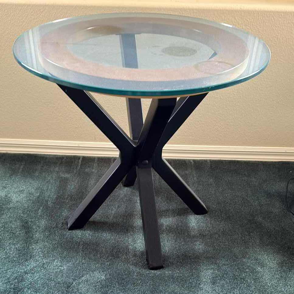 Photo 1 of 26” ROUND BLACK METAL ACCENT TABLE W GLASS TOP H24”