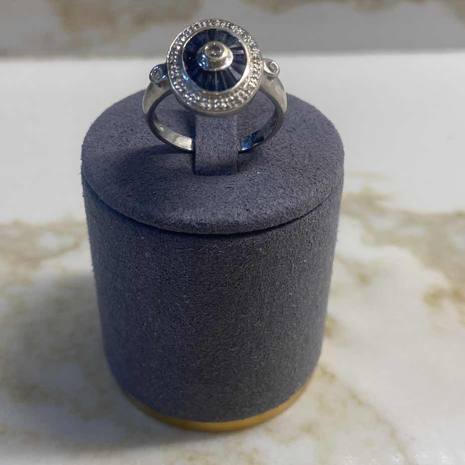 View 1 of 14K WHITE GOLD W 0.25ctw SAPPHIRE & DIAMOND RING 3.75G (APPROXIMATE SIZE 6–7) #63