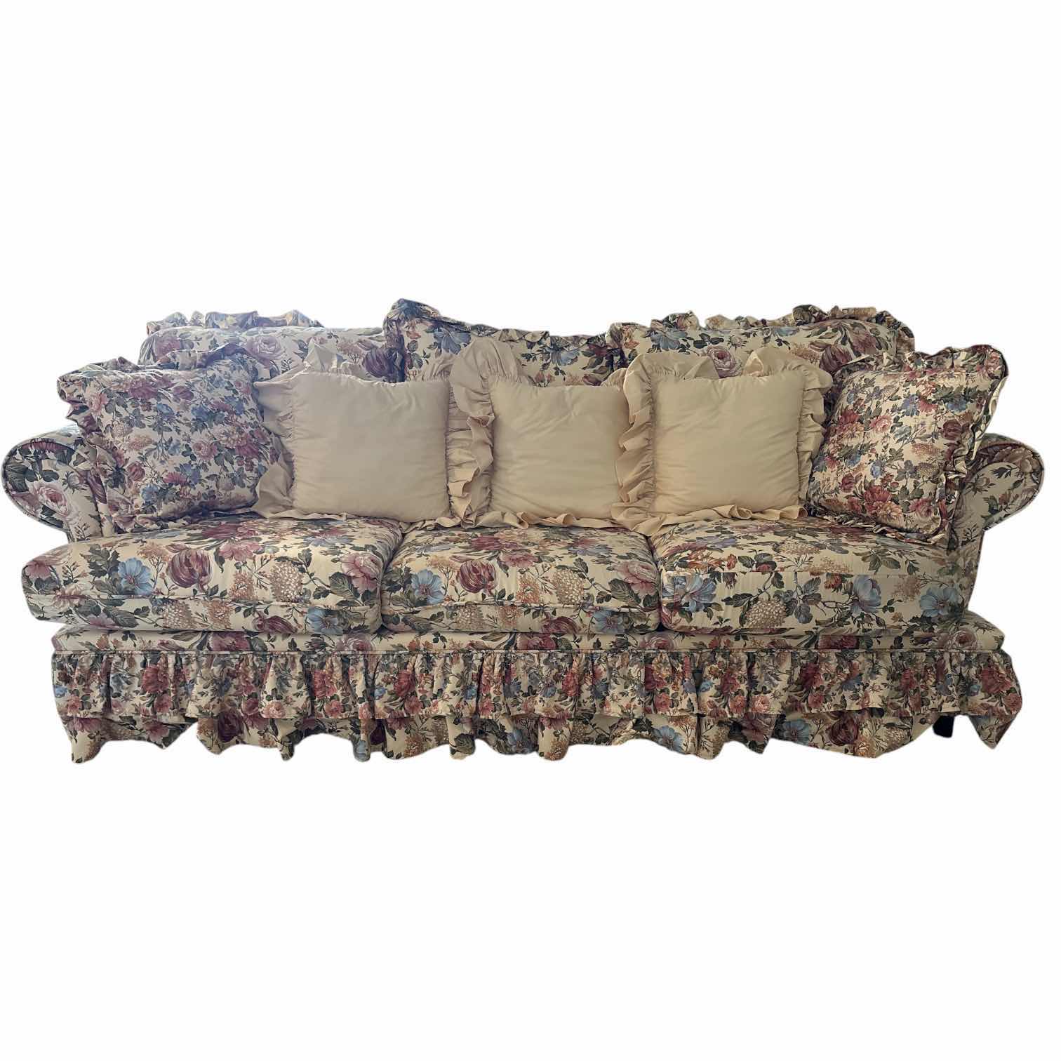 Photo 1 of VINTAGE CANORA GREY MCDANIEL FLORAL SOFA W RUFFLED SKIRT 87”X36”H32”