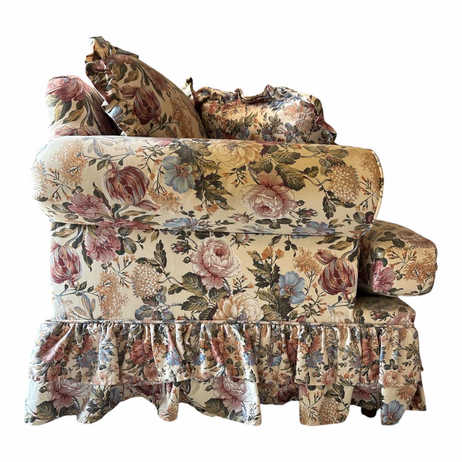 Photo 1 of VINTAGE CANORA GREY MCDANIEL FLORAL SOFA W RUFFLED SKIRT 87”X36”H32”