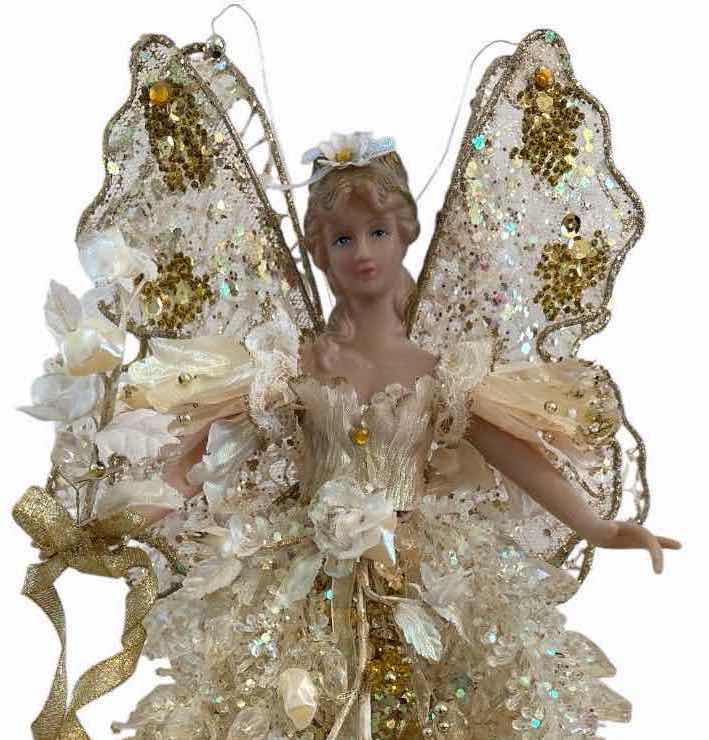 View 3 of VINTAGE IVORY AND GOLD ANGEL CHRISTMAS TREE TOPPER (NO LIGHTS) H17” $100