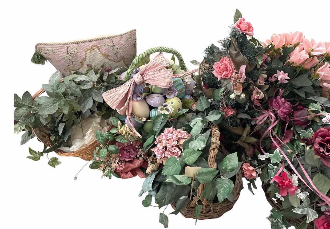 Photo 1 of (8)PCS FAUX PEONIES & ROSES IN BASKETS H36”