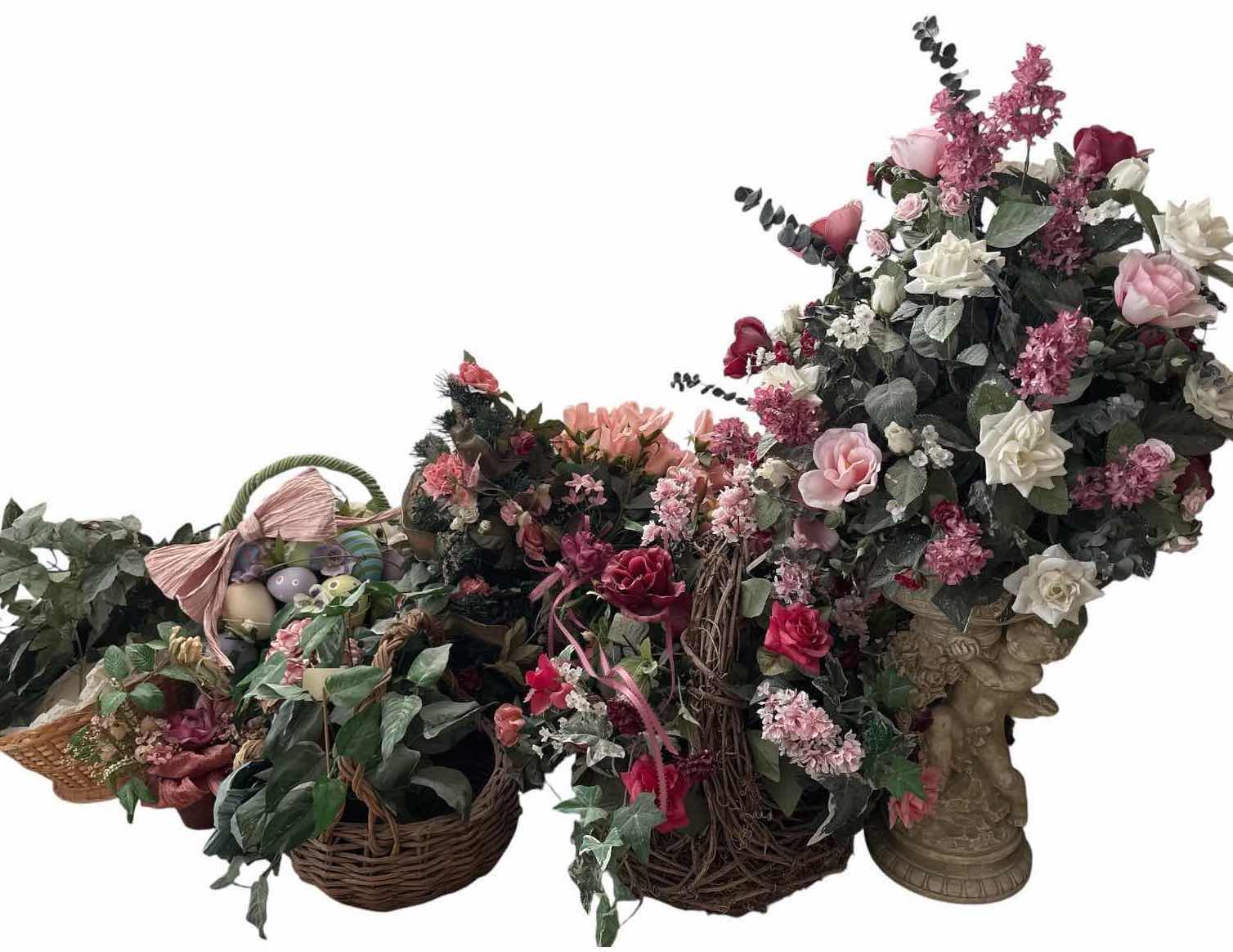 Photo 1 of (8)PCS FAUX PEONIES & ROSES IN BASKETS H36”