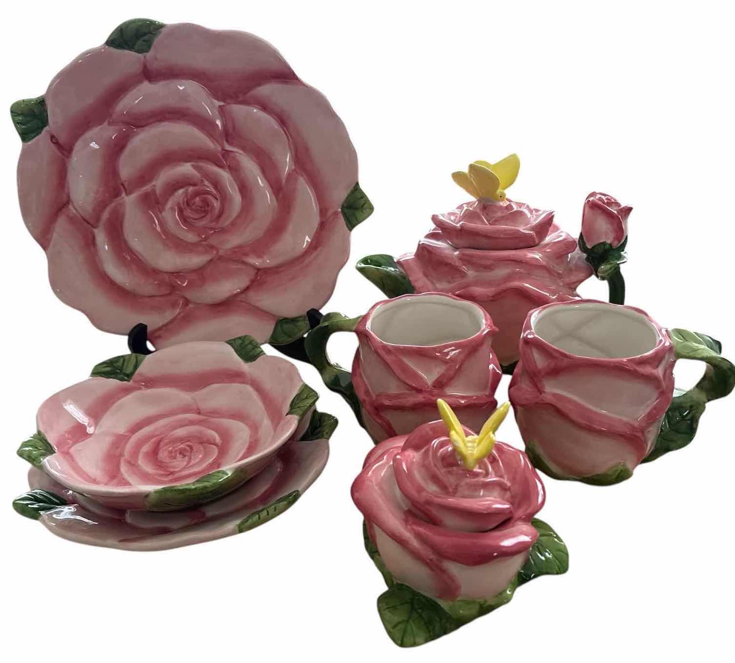 Photo 1 of (7)PCS SAKURA VICTORIAN ROSE CERAMIC TEA & PLATE SET D10”