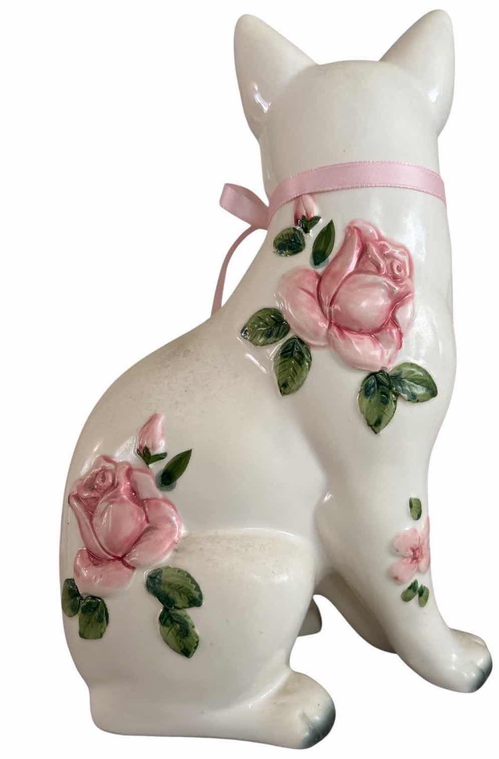Photo 1 of VINTAGE NORLEANS CERAMIC CAT W PINK ROSES H12”