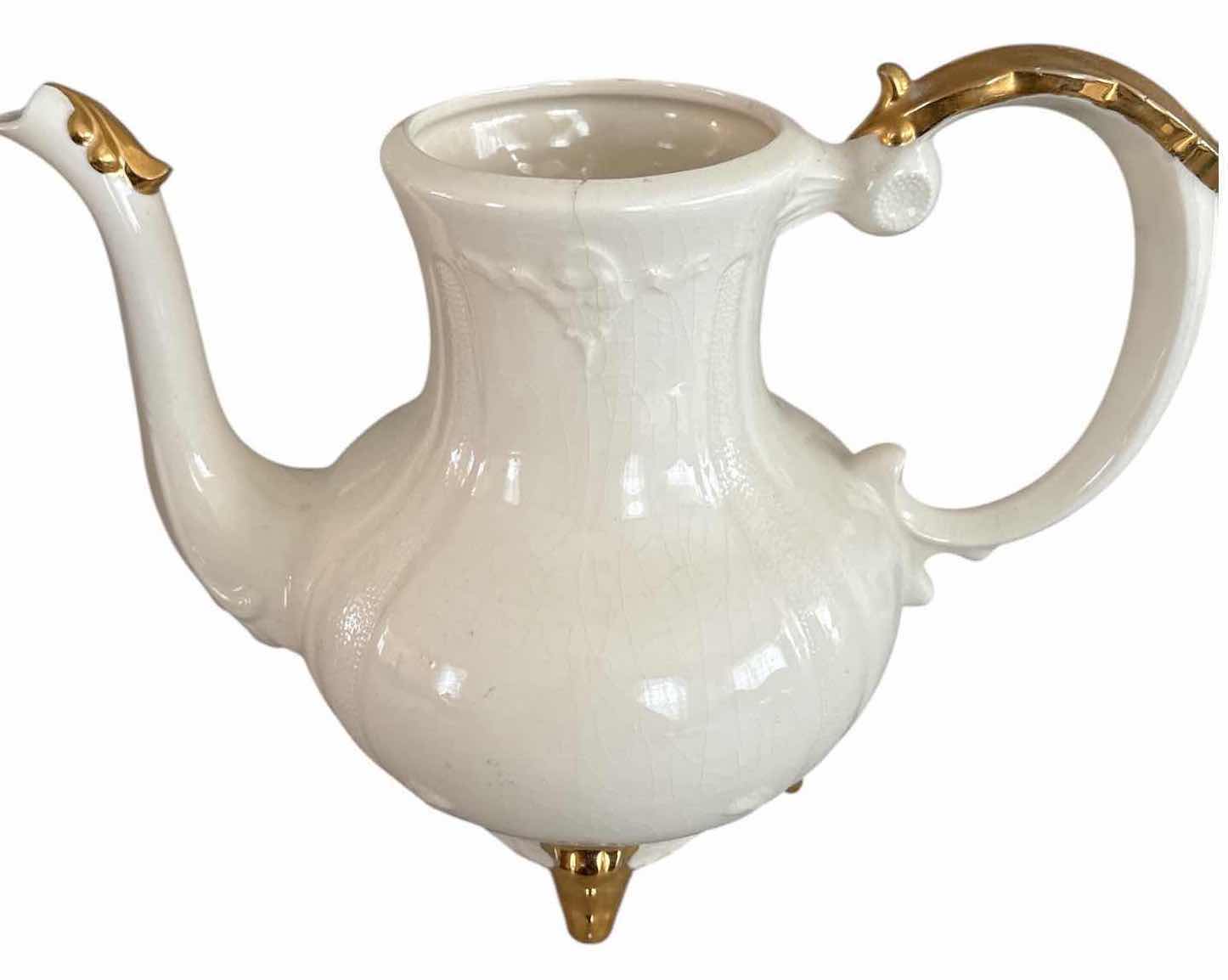 Photo 1 of (2)PCS VINTAGE IVORY AND PINK W GOLD EMBELLISHMENT PITCHER H9”