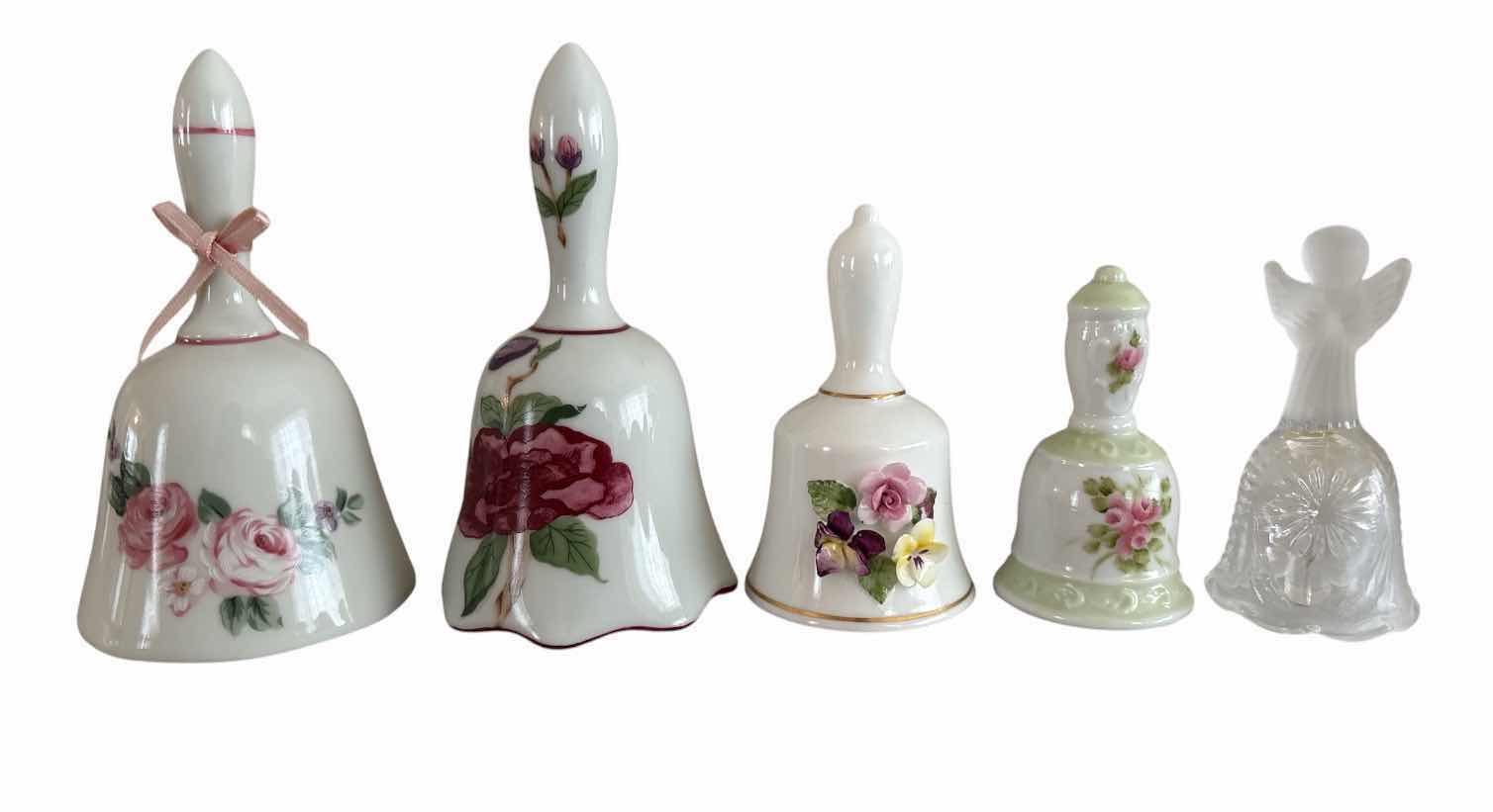 Photo 1 of (5)PCS FLORAL CERAMIC DECORATIVE BELLS H5.5”