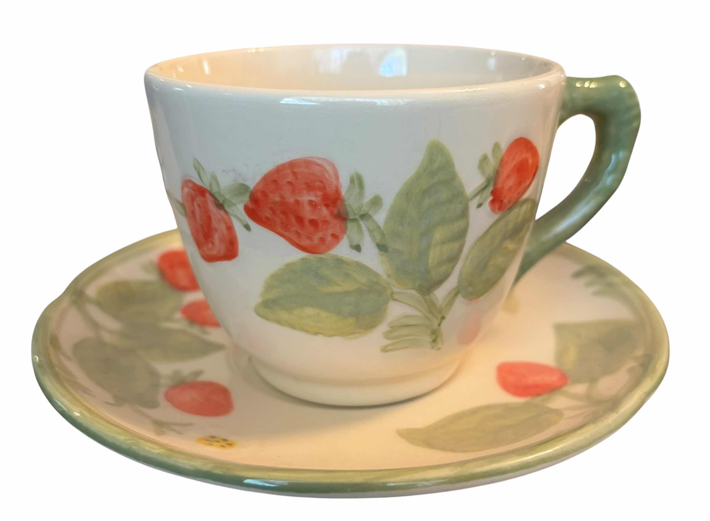 Photo 1 of FRANCISCAN EARTHENWARE STRAWBERRY FAIR PATTERN TEA CUPS WITH PLATES - SET OF 6