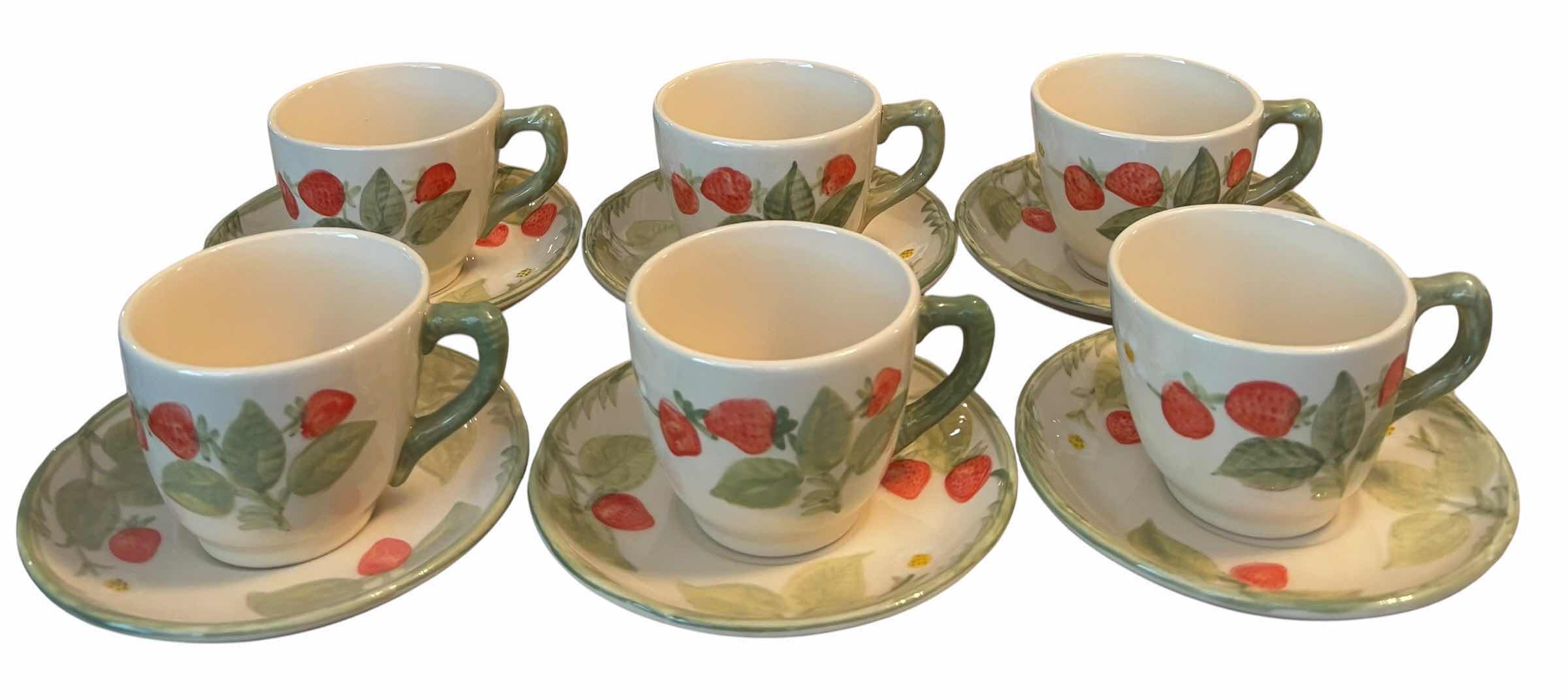Photo 1 of FRANCISCAN EARTHENWARE STRAWBERRY FAIR PATTERN TEA CUPS WITH PLATES - SET OF 6