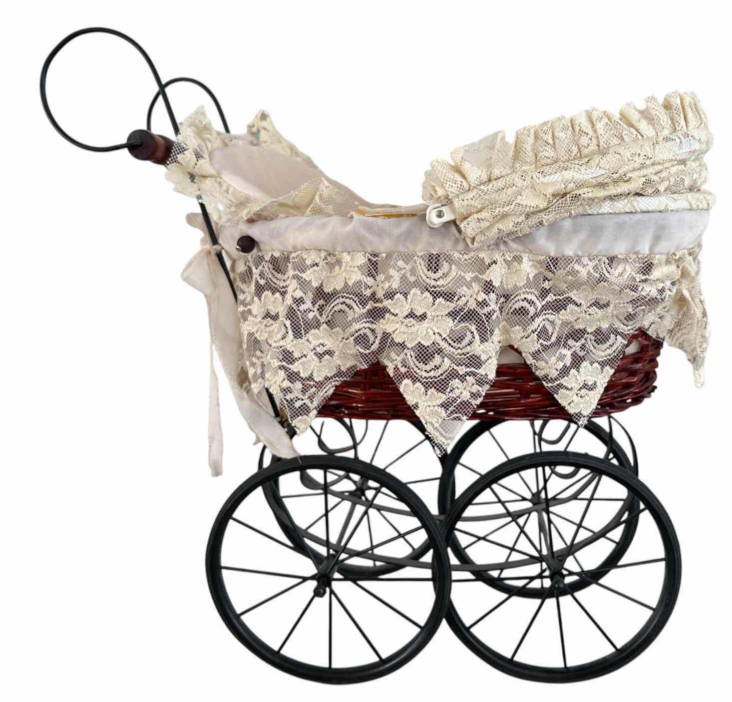 Photo 1 of VINTAGE VICTORIAN PRAM WICKER BODY W LACE INTERIOR H20.5” $110