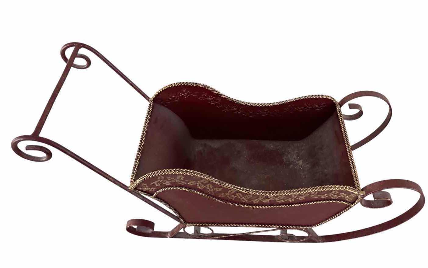 Photo 1 of METAL RED SLEIGH W GOLD EMBELLISHMENT H14”