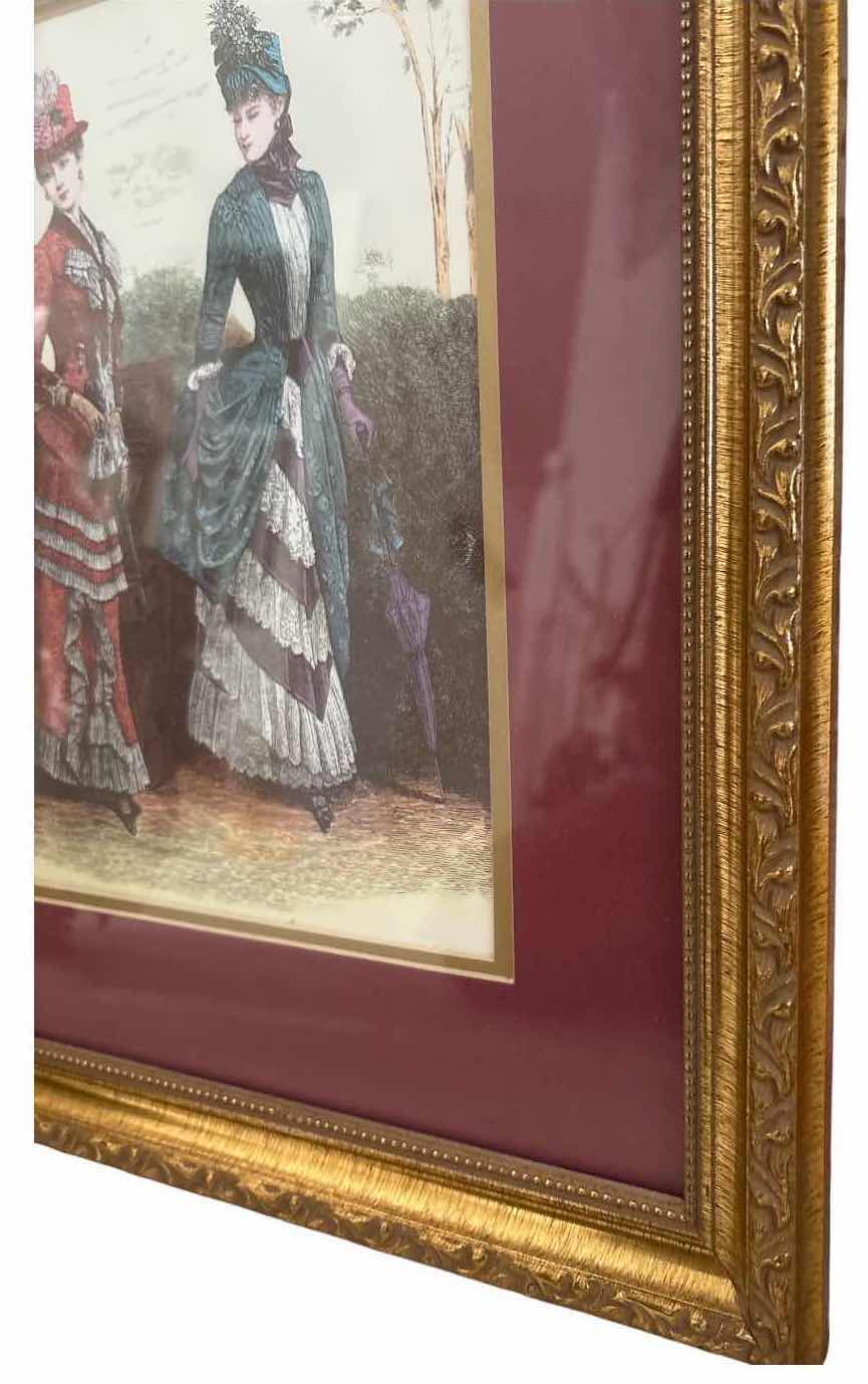 Photo 1 of GRAMED ARTWORK LA MODE ILLUSTRATE FRENCH FASHION PRINT OF TWO WOMEN IN BUSTLED DRESSES  14”X17”