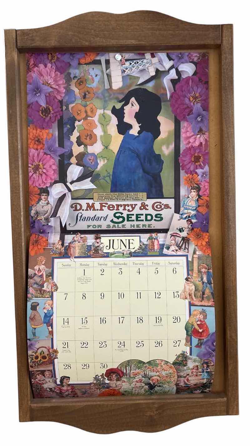 Photo 1 of (2)PCS VINTAGE WOOD WALL CALENDAR HOLDER H27”