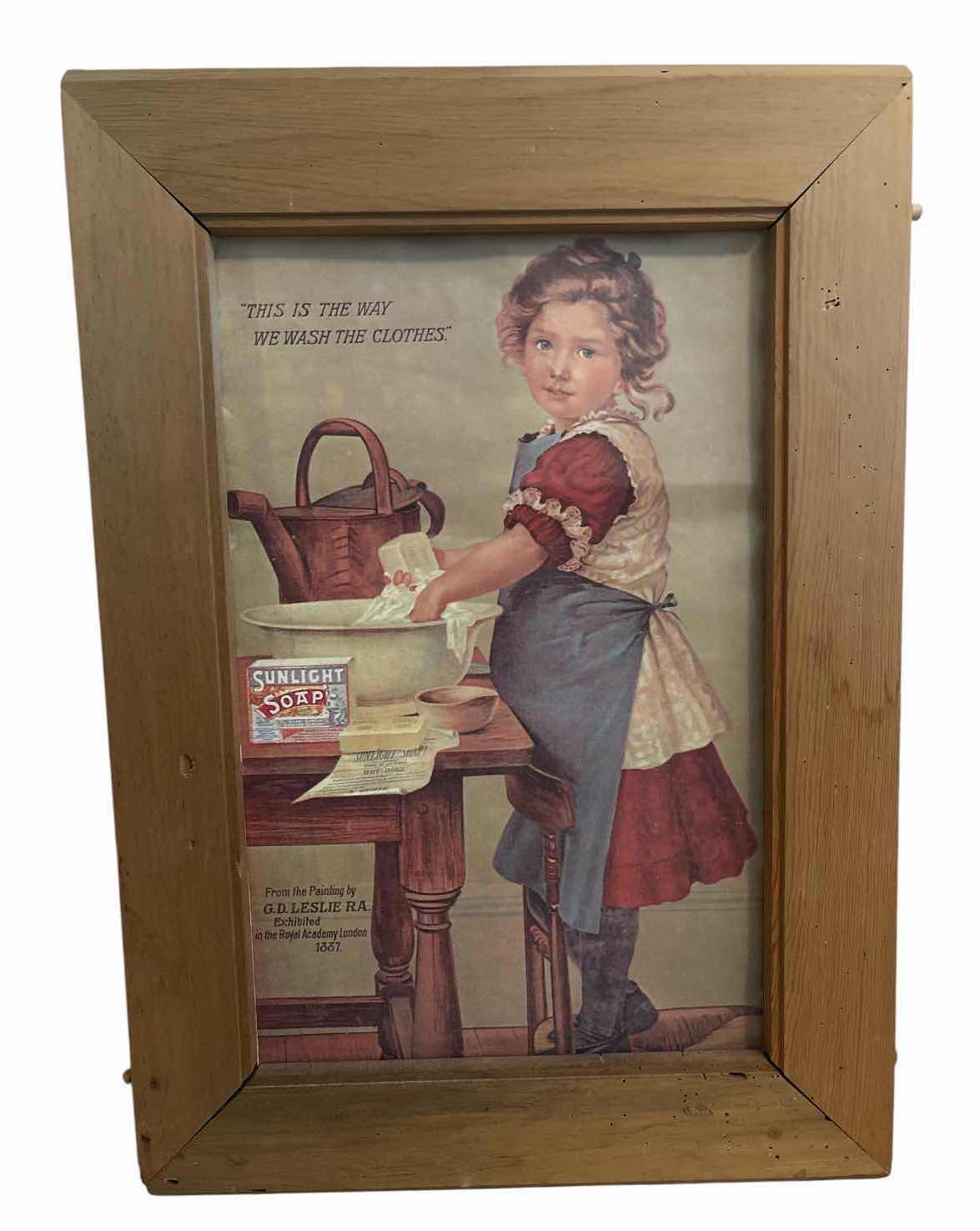 Photo 1 of (3)PCS VINTAGE WASHBOARD, SUNLIGHT-SOAP, & FRIENDSHIP WALL ART 18.5”X26.5”