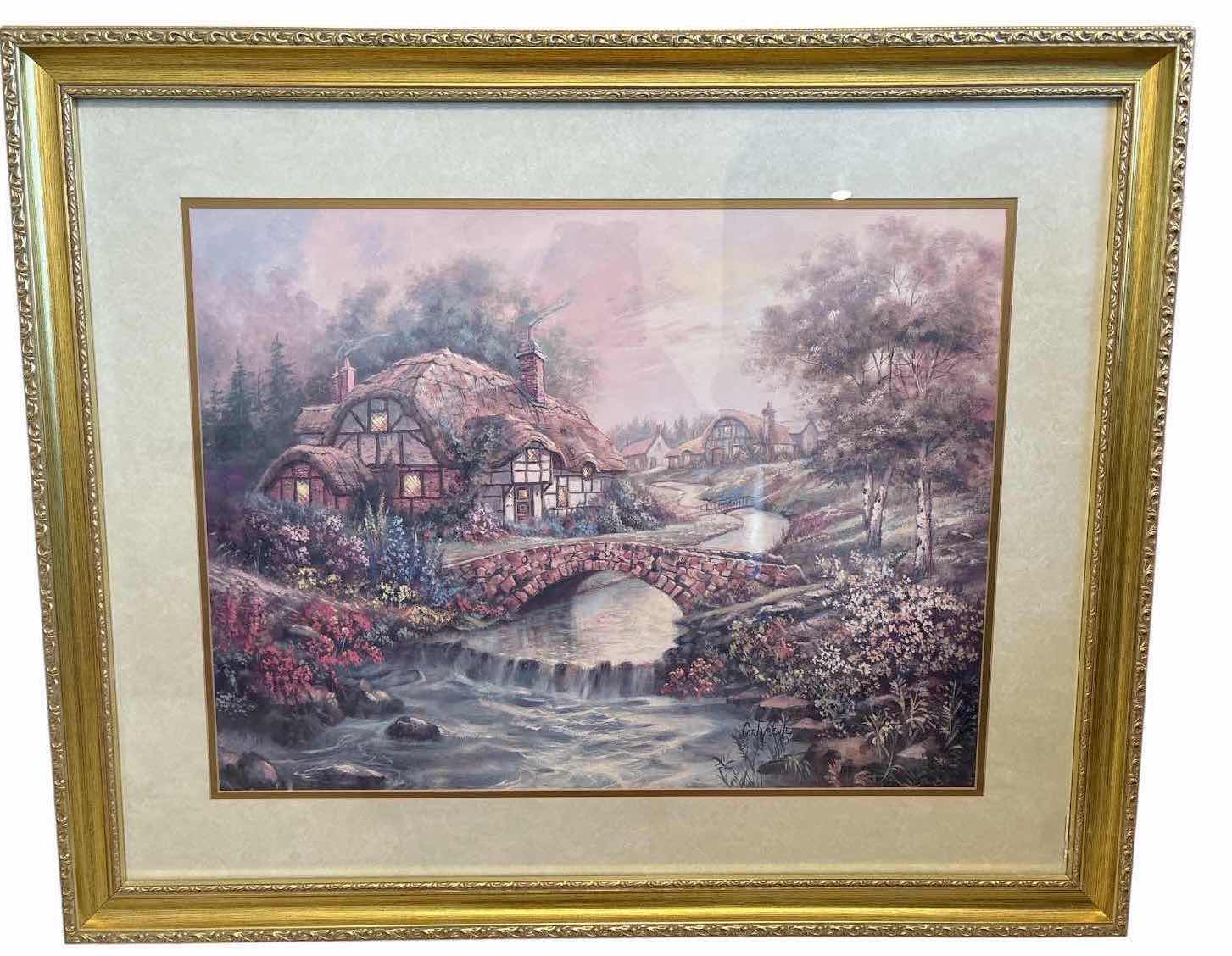 Photo 1 of FRAMED ARTWORK LIMITED EDITION “CLAVERLY BROOK COTTAGE” LITHOGRAPH BY CARL VALENTE W COA #273/7500 IN ORNATE  GOLD STYLE FRAME 33.5”X27.5”