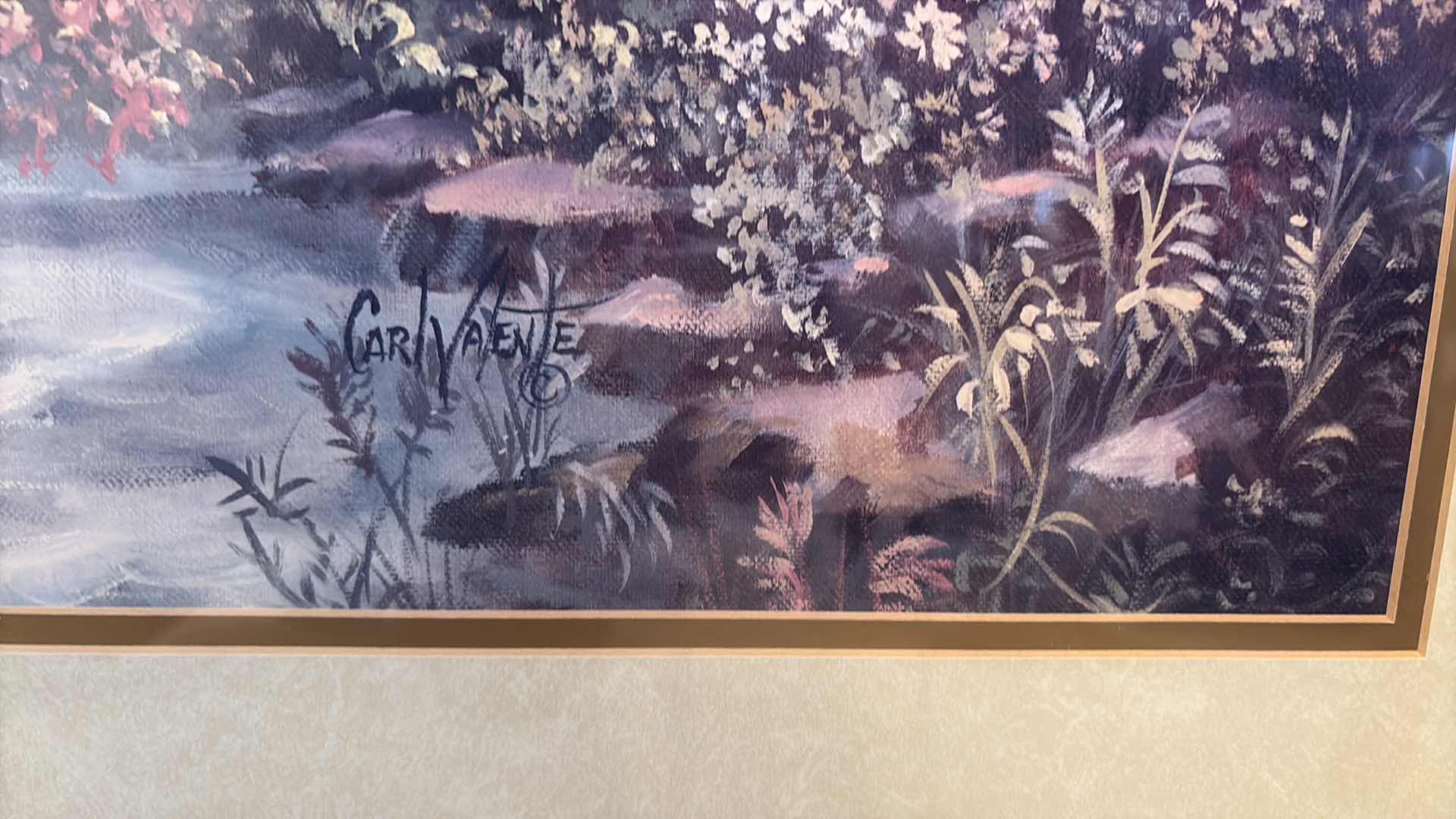 Photo 1 of FRAMED ARTWORK LIMITED EDITION “CLAVERLY BROOK COTTAGE” LITHOGRAPH BY CARL VALENTE W COA #273/7500 IN ORNATE  GOLD STYLE FRAME 33.5”X27.5”