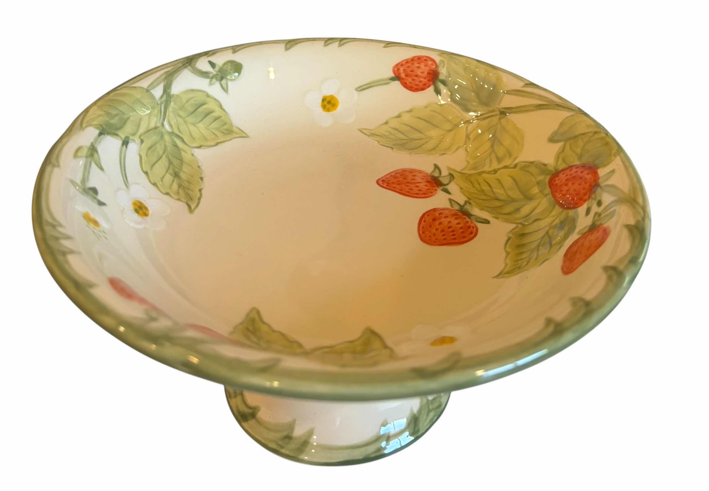 Photo 1 of VINTAGE FRANCISCAN STRAWBERRY FAIR PATTERN POTTERY PEDESTAL COMPOTE BOWL 8”D