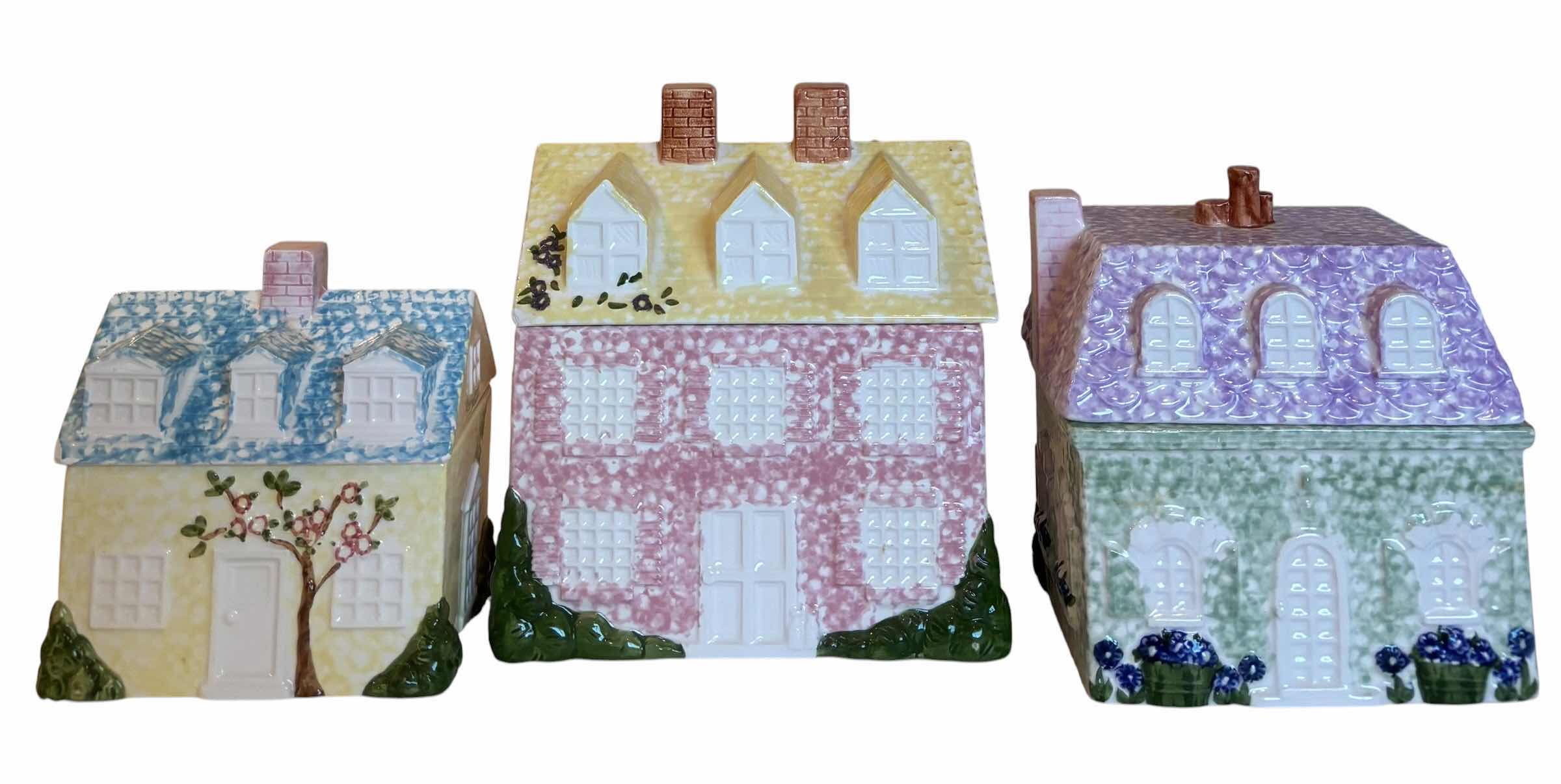 Photo 1 of VINTAGE 1990S PIER 1 SET OF CERAMIC KITCHEN CANISTERS (3), TALLEST H8”