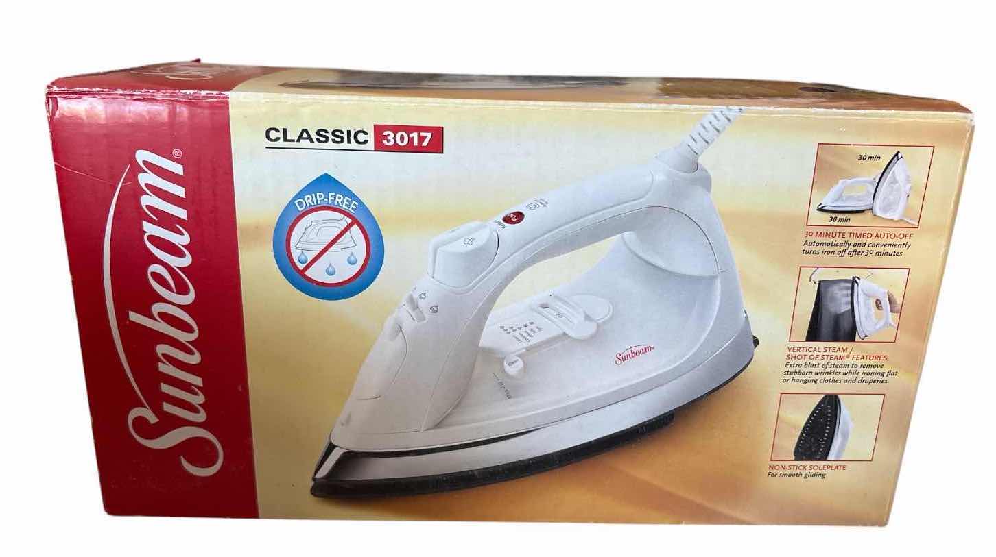 Photo 1 of (3)PCS ELECTRIC STEAM IRONS- DELONGHI, SUNBEAM AND ROWENTA