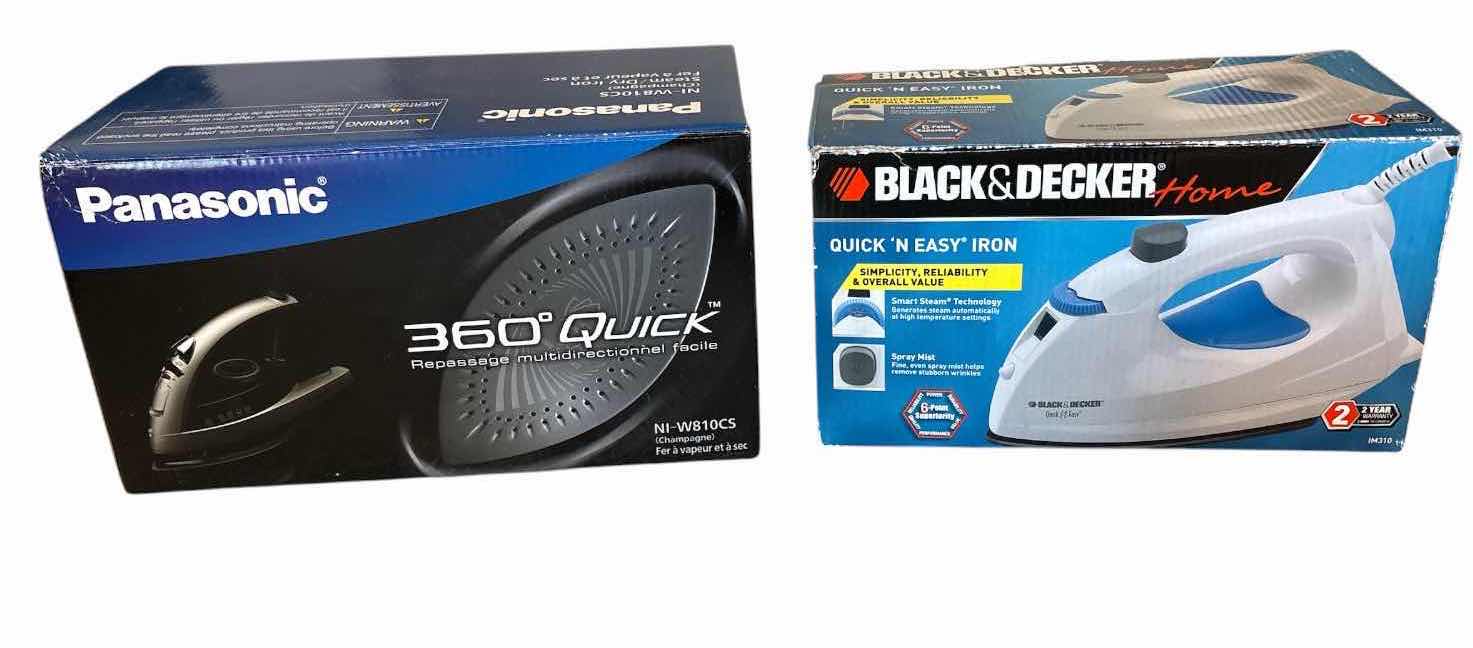Photo 1 of (2)PCS ELECTRIC STEAM IRON- PANASONIC QUICK MULTI-DIRECTIONAL STEAM IRON (MODEL NI-W810CS) AND A BLACK & DECKER HOME QUICK ’N EASY IRON IN ORIGINAL BOX